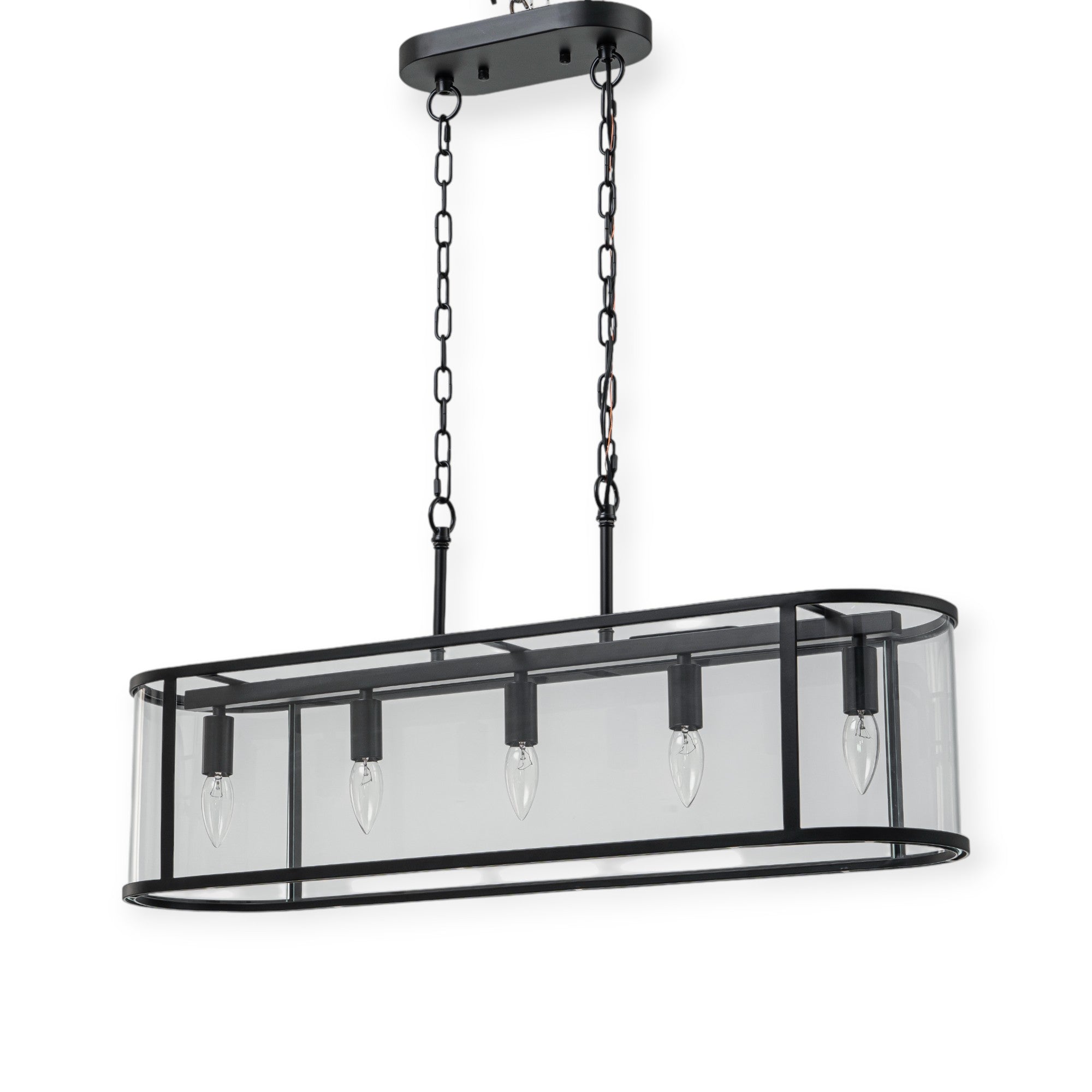 Glowlings 5-Lght Modern 33"Wide Large Black Oval Linear Clear Glass Chandelier