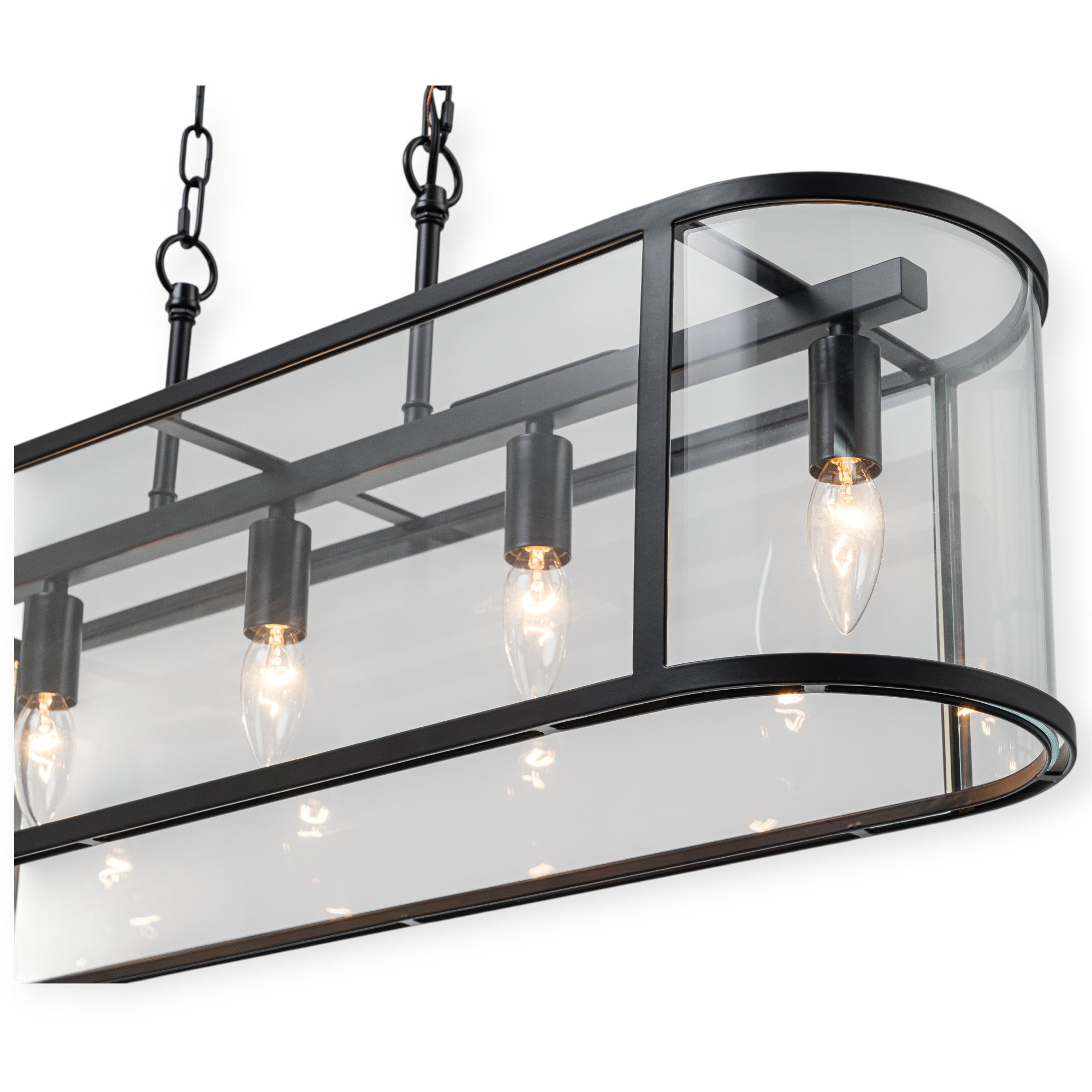 Glowlings 5-Lght Modern 33"Wide Large Black Oval Linear Clear Glass Chandelier