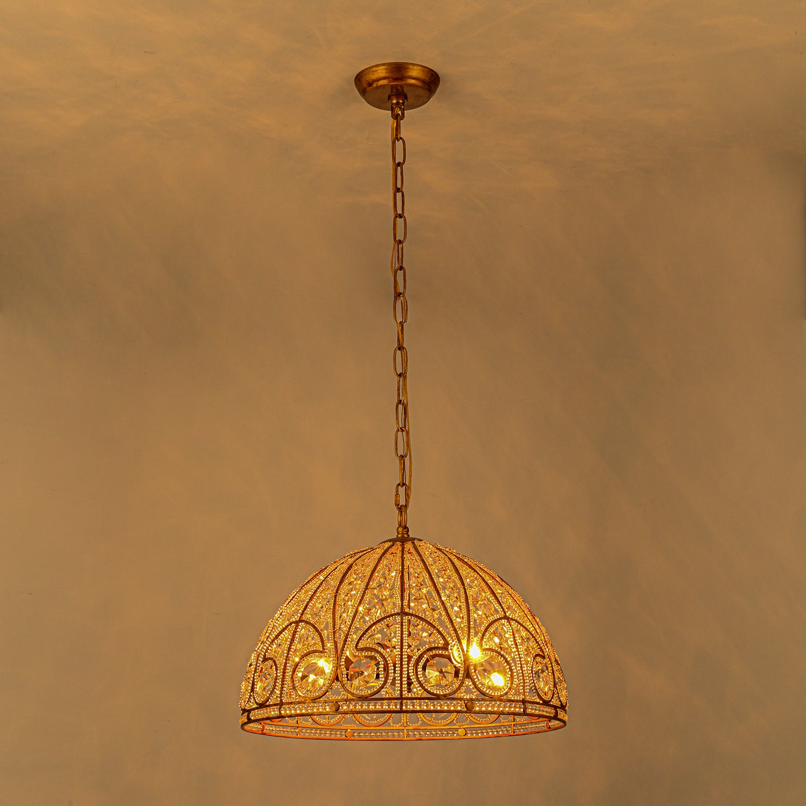 Glowlings 1/5/6-flammiger Vintage-Kronleuchter mit antiker Kuppel aus Kristall, Gold, Inselleuchte