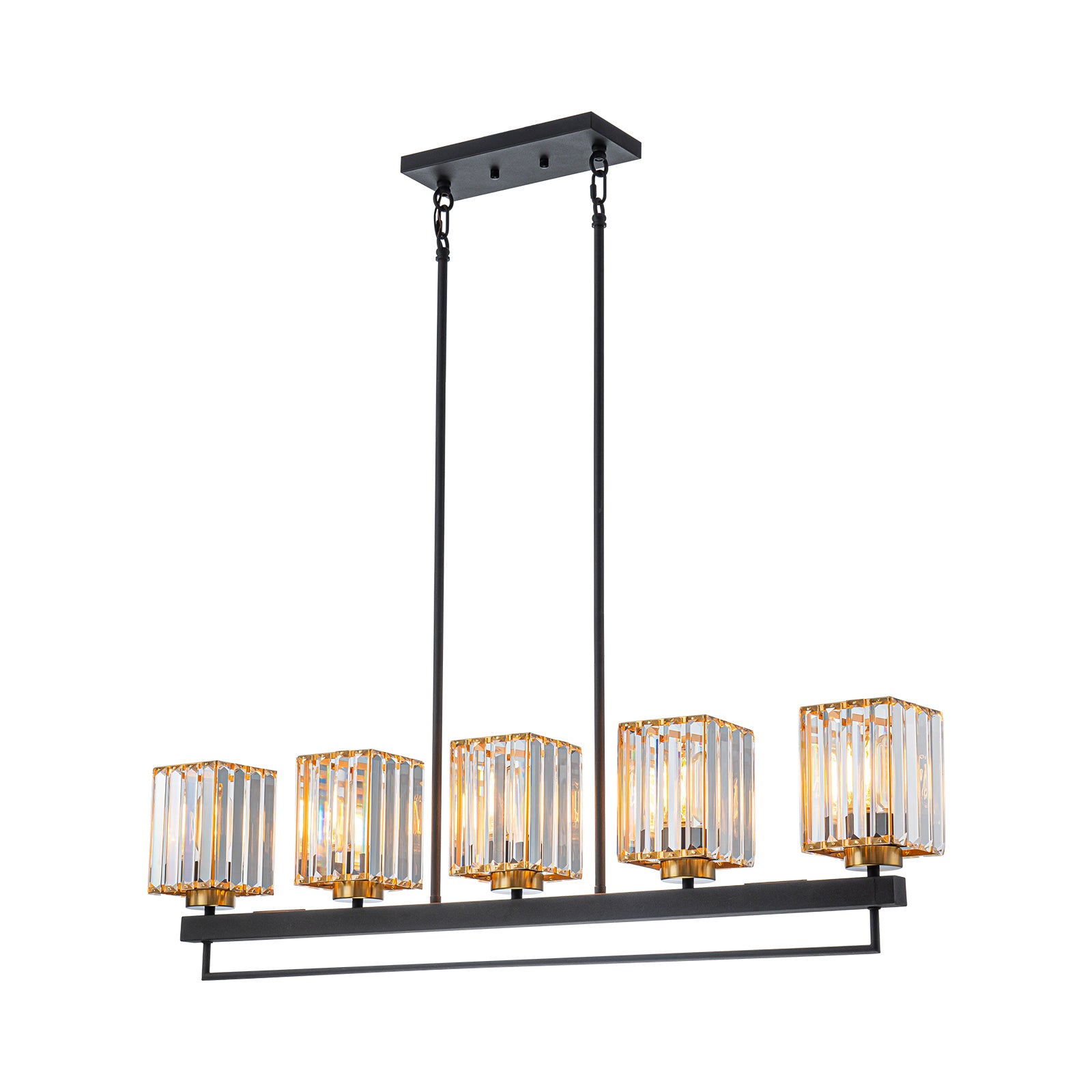 Glowlings 5-flammige, moderne, 99,1 cm breite, große, lineare Kristall-Pendelleuchte, Inselleuchte