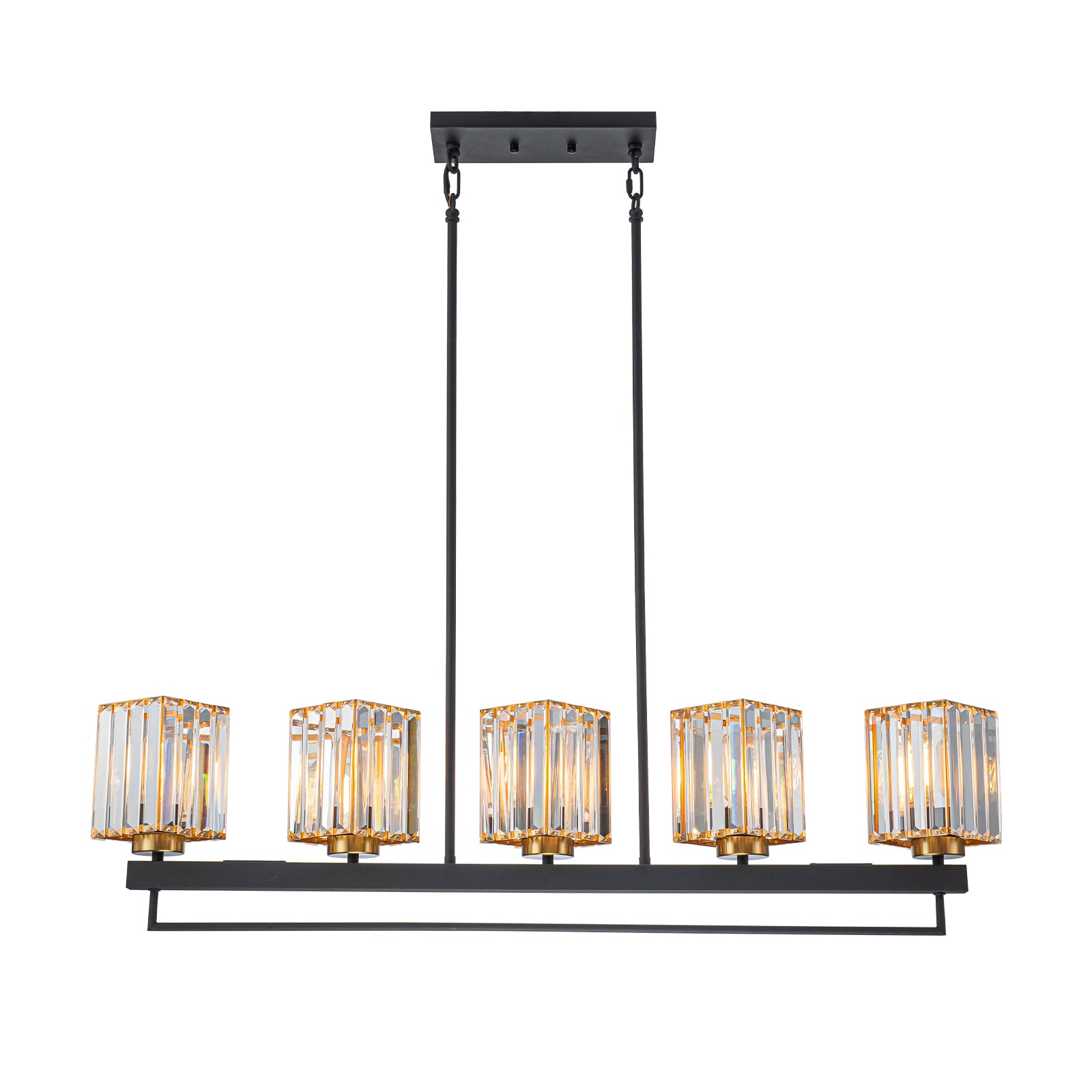 Glowlings 5-flammige, moderne, 99,1 cm breite, große, lineare Kristall-Pendelleuchte, Inselleuchte