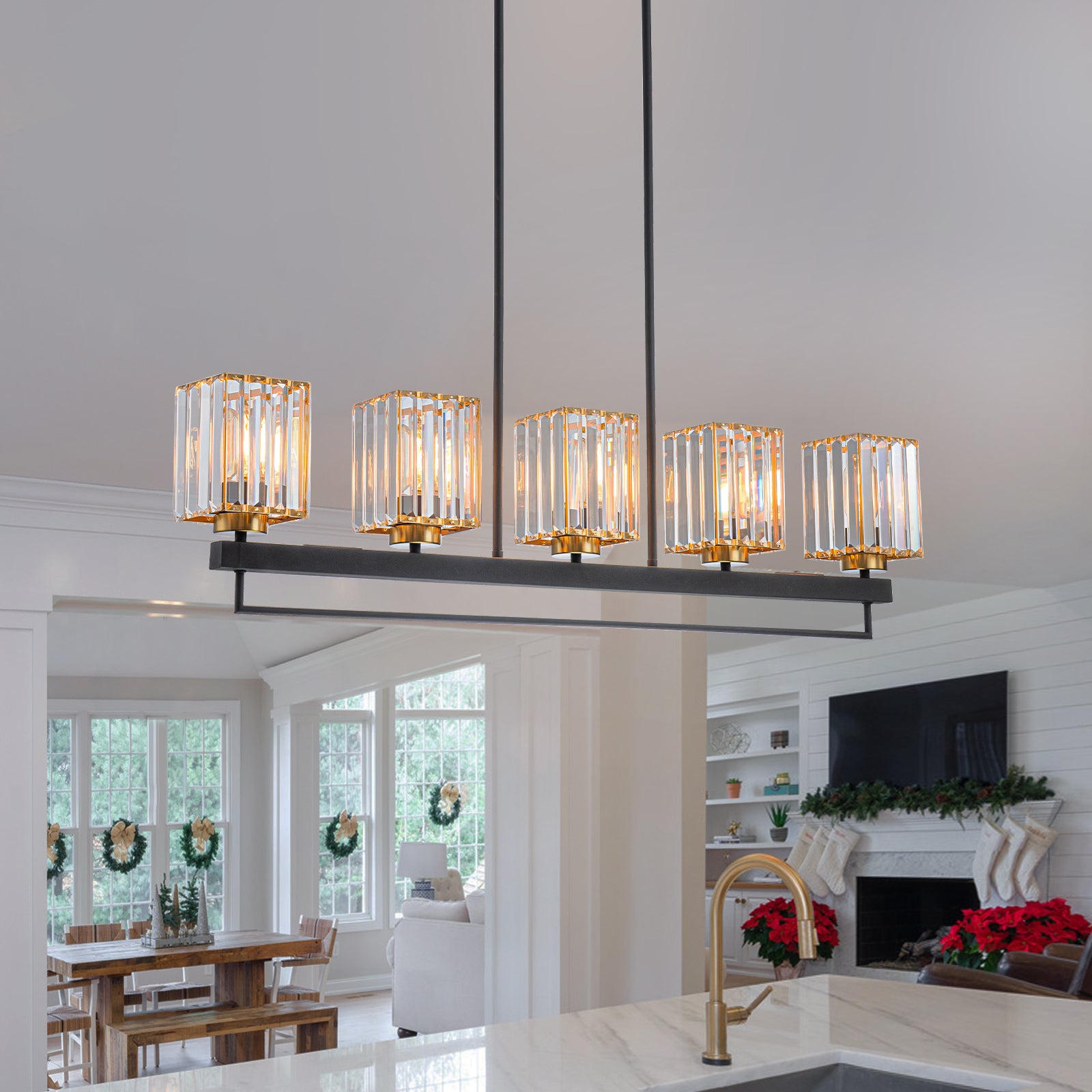 Glowlings 5-Light Modern 39"Wide Large Linear Crystal Pendant Light Island Light