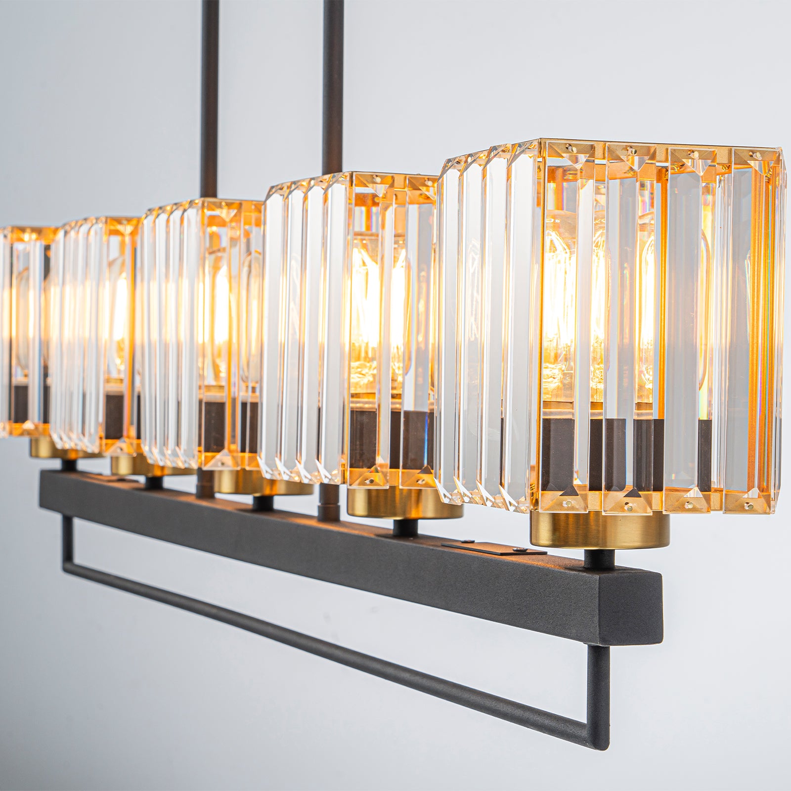 Glowlings 5-flammige, moderne, 99,1 cm breite, große, lineare Kristall-Pendelleuchte, Inselleuchte