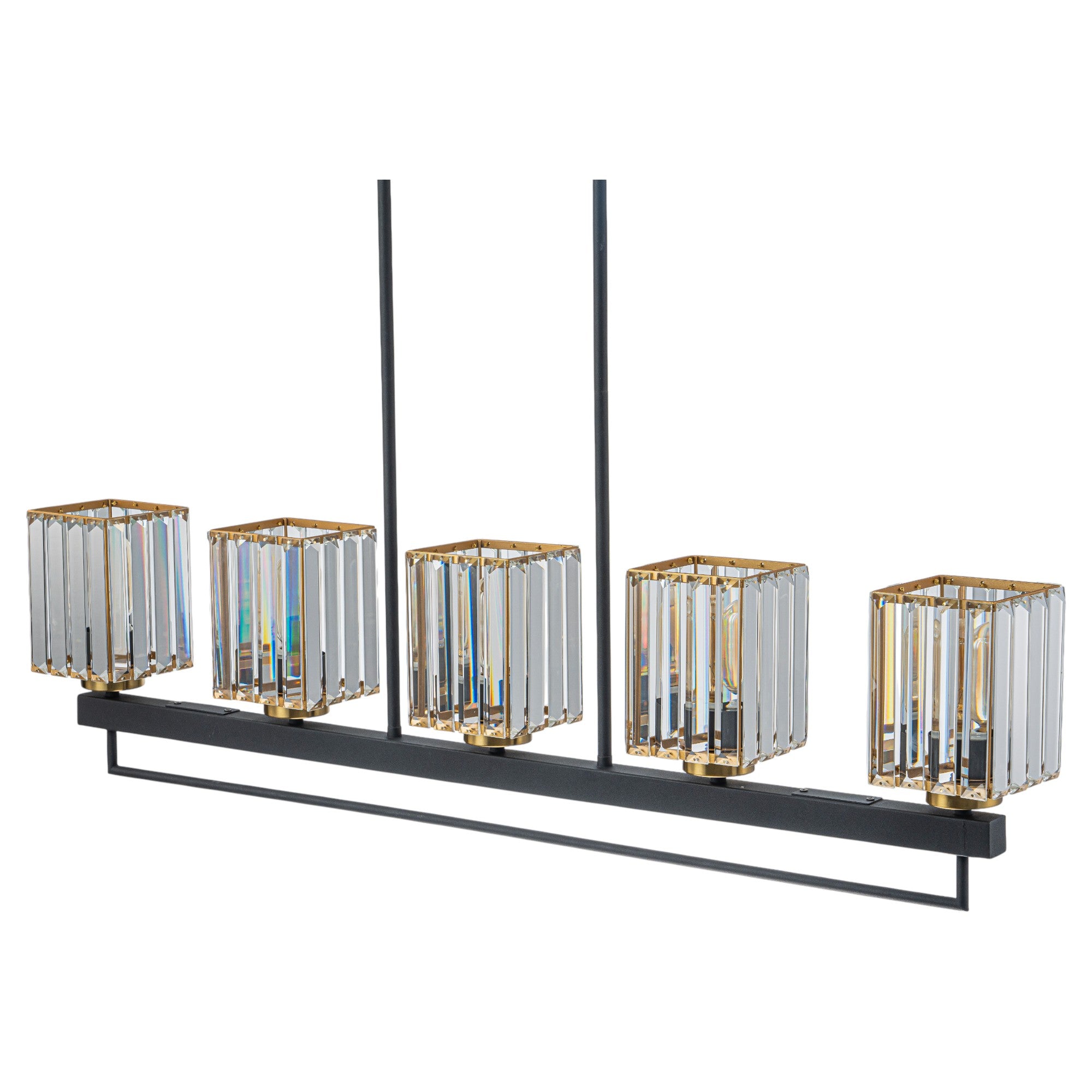 Glowlings 5-flammige, moderne, 99,1 cm breite, große, lineare Kristall-Pendelleuchte, Inselleuchte