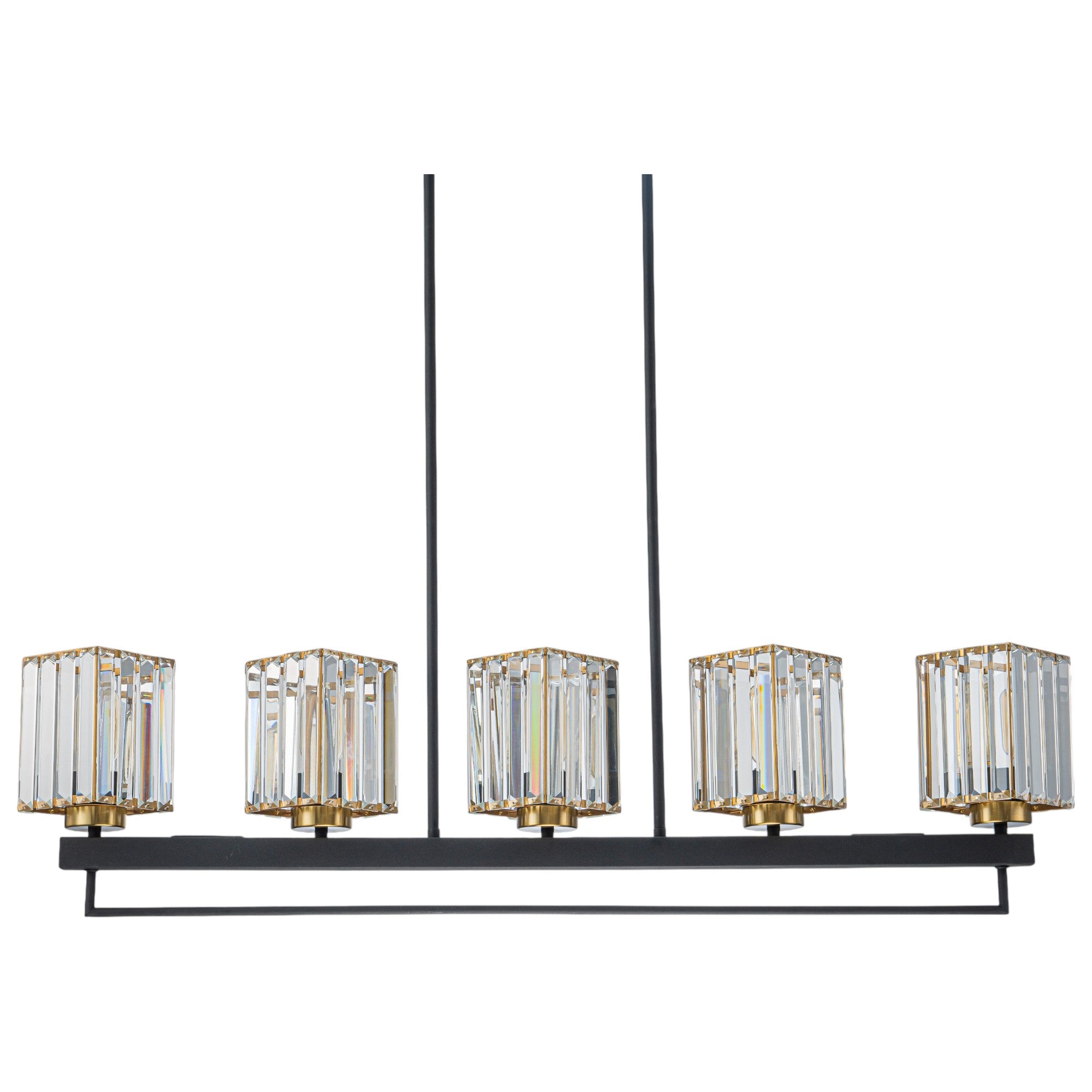 Glowlings 5-flammige, moderne, 99,1 cm breite, große, lineare Kristall-Pendelleuchte, Inselleuchte