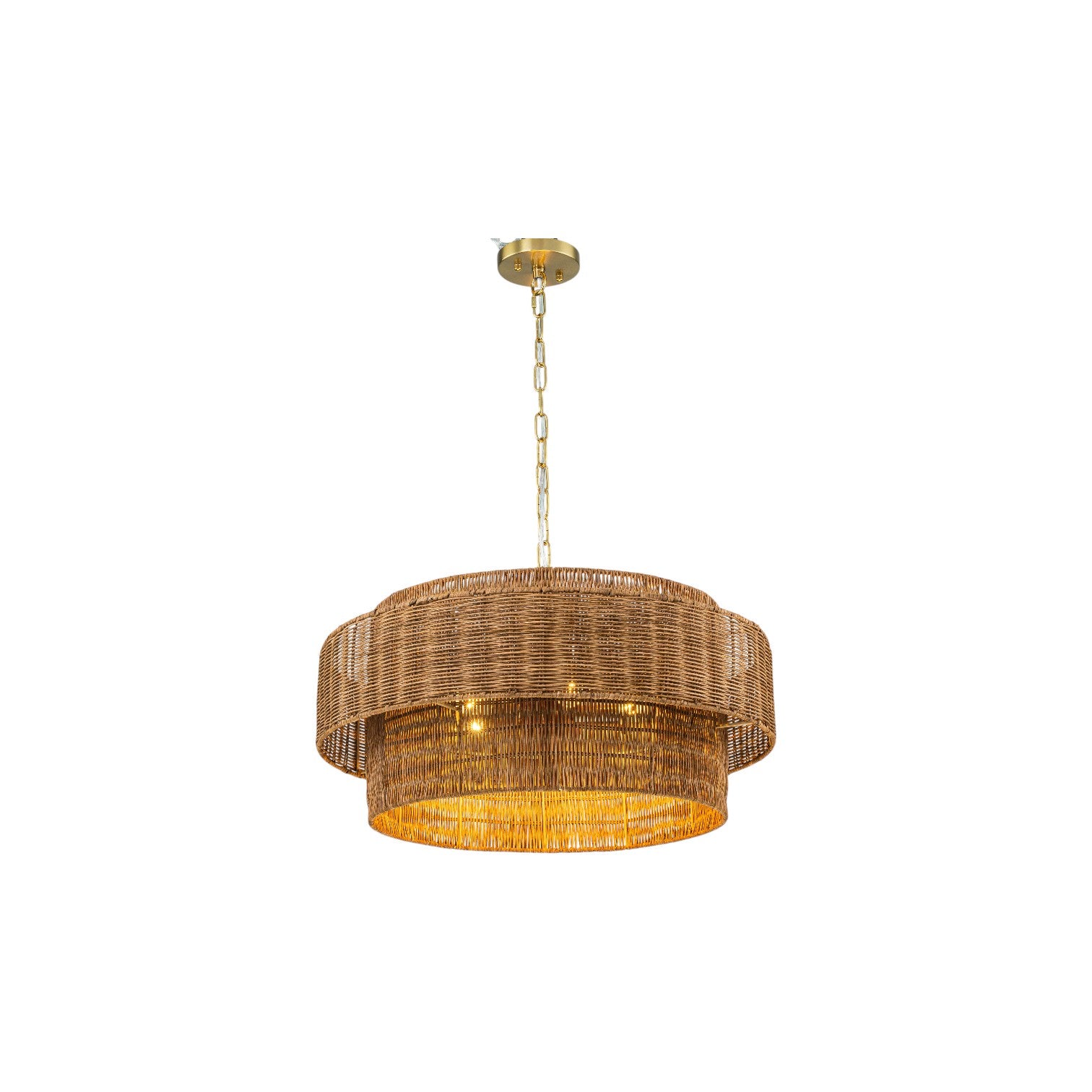 Glowlings 5-Light Boho 24"Wide Large Tiered Natural Woven Rattan Drum Chandelier