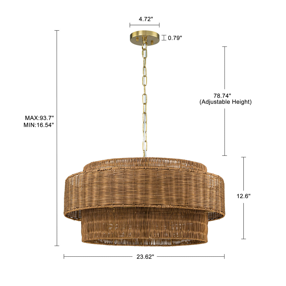 Glowlings 5-Light Boho 24"Wide Large Tiered Natural Woven Rattan Drum Chandelier