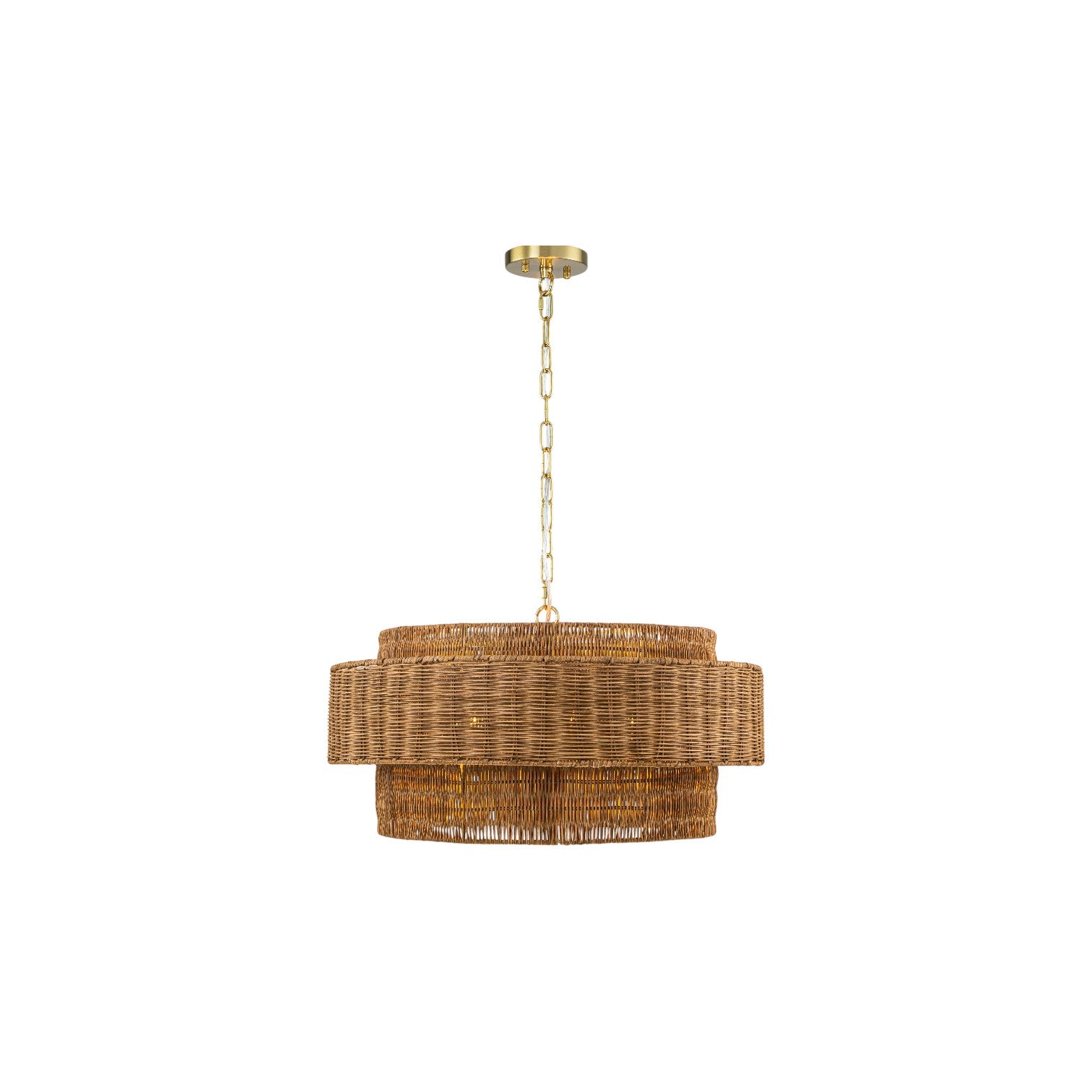 Glowlings 5-Light Boho 24"Wide Large Tiered Natural Woven Rattan Drum Chandelier