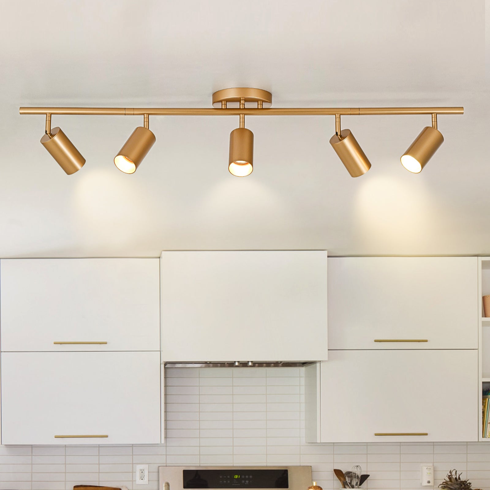 Glowlings 5-Light Modern 44"Wide Brass Linear Flush Mount Ceiling Spotlight LED Track Lighting