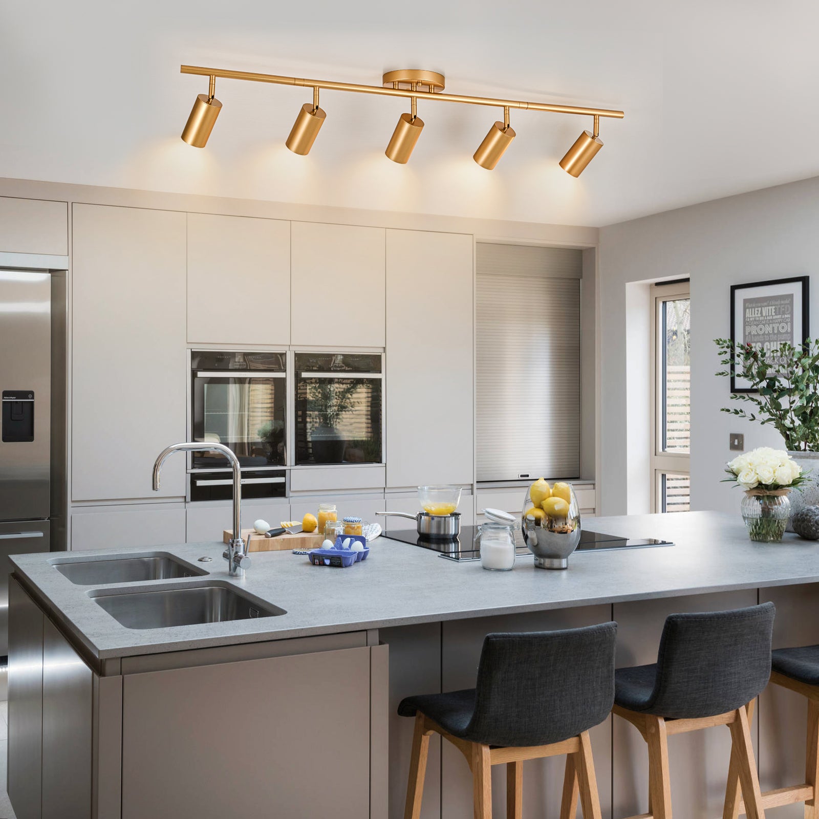 Glowlings 5-Light Modern 44"Wide Brass Linear Flush Mount Ceiling Spotlight LED Track Lighting