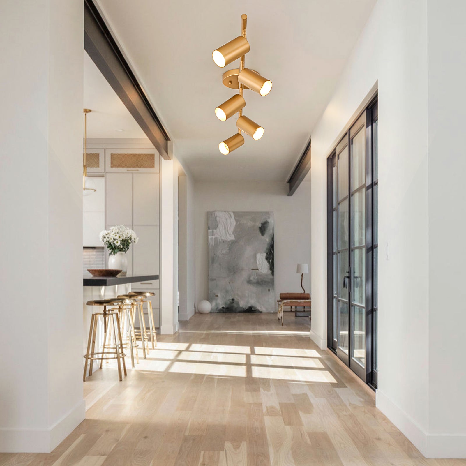Glowlings 5-Light Modern 44"Wide Brass Linear Flush Mount Ceiling Spotlight LED Track Lighting