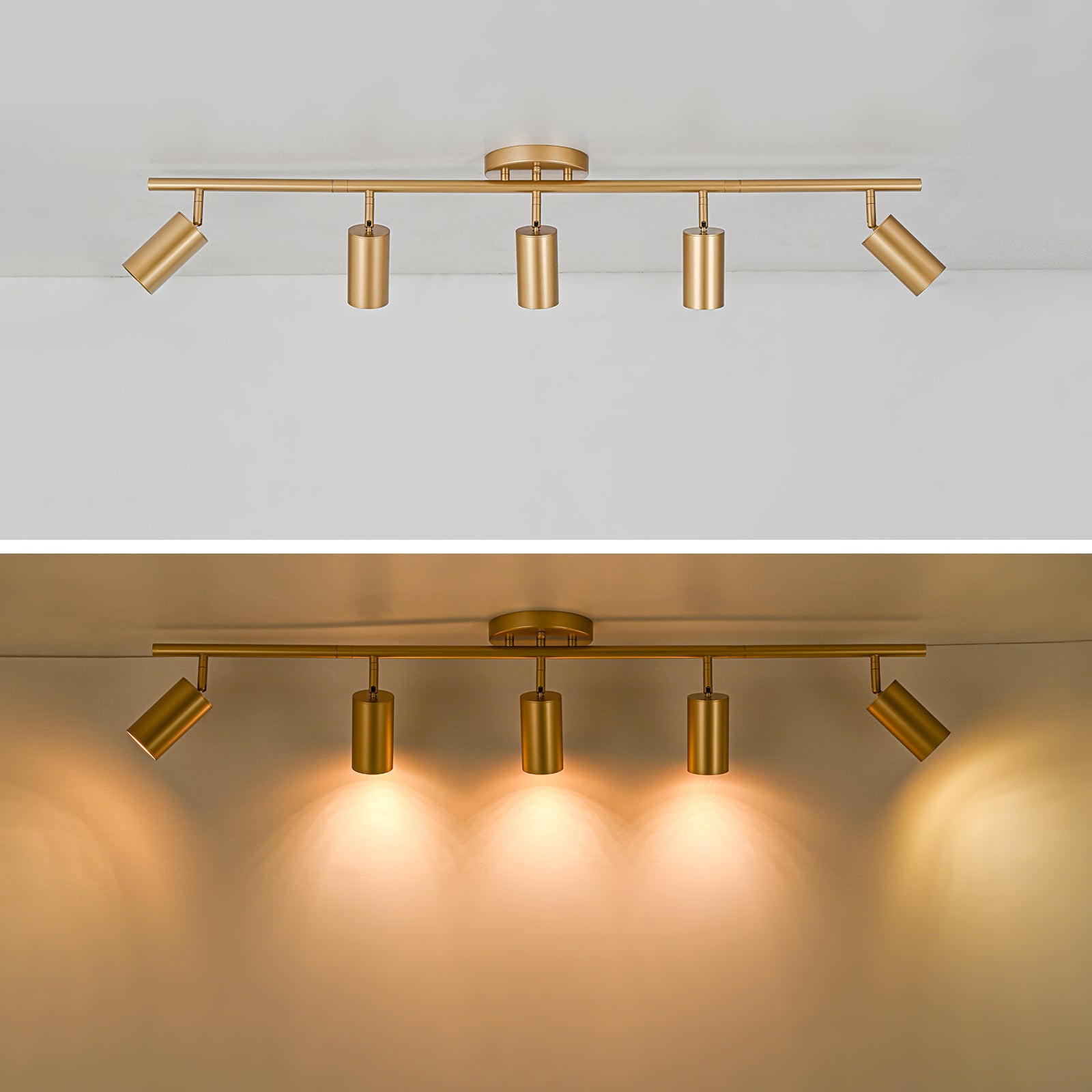 Glowlings 5-Light Modern 44"Wide Brass Linear Flush Mount Ceiling Spotlight LED Track Lighting