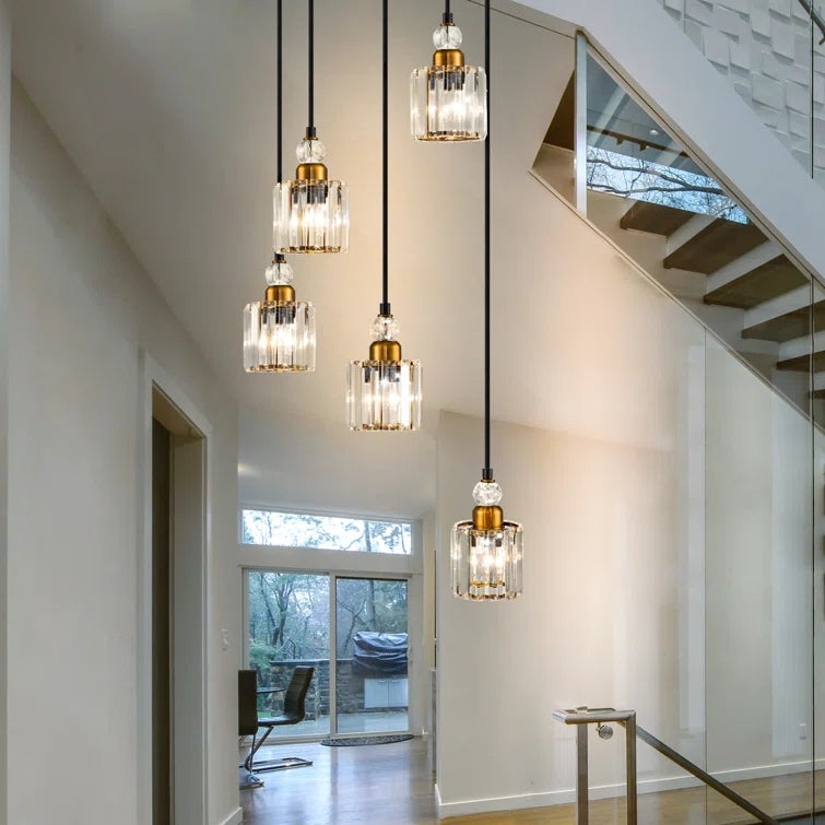 Glowlings 5-flammige, moderne, luxuriöse, quadratische Hängeleuchte aus Kristall