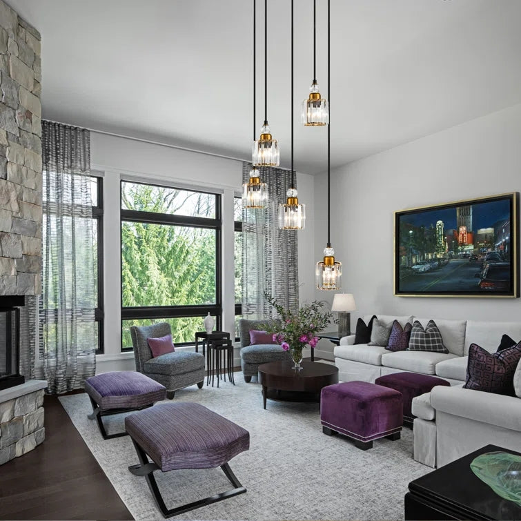 Glowlings 5-flammige, moderne, luxuriöse, quadratische Hängeleuchte aus Kristall