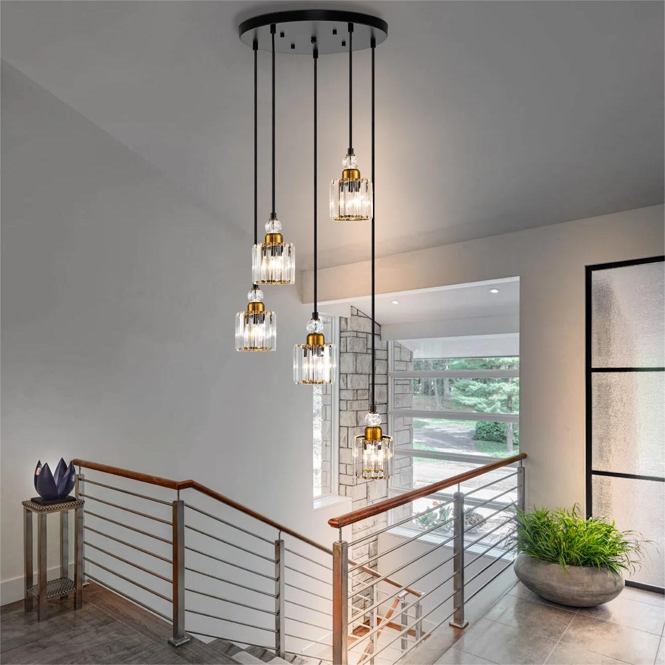 Glowlings 5-flammige, moderne, luxuriöse, quadratische Hängeleuchte aus Kristall