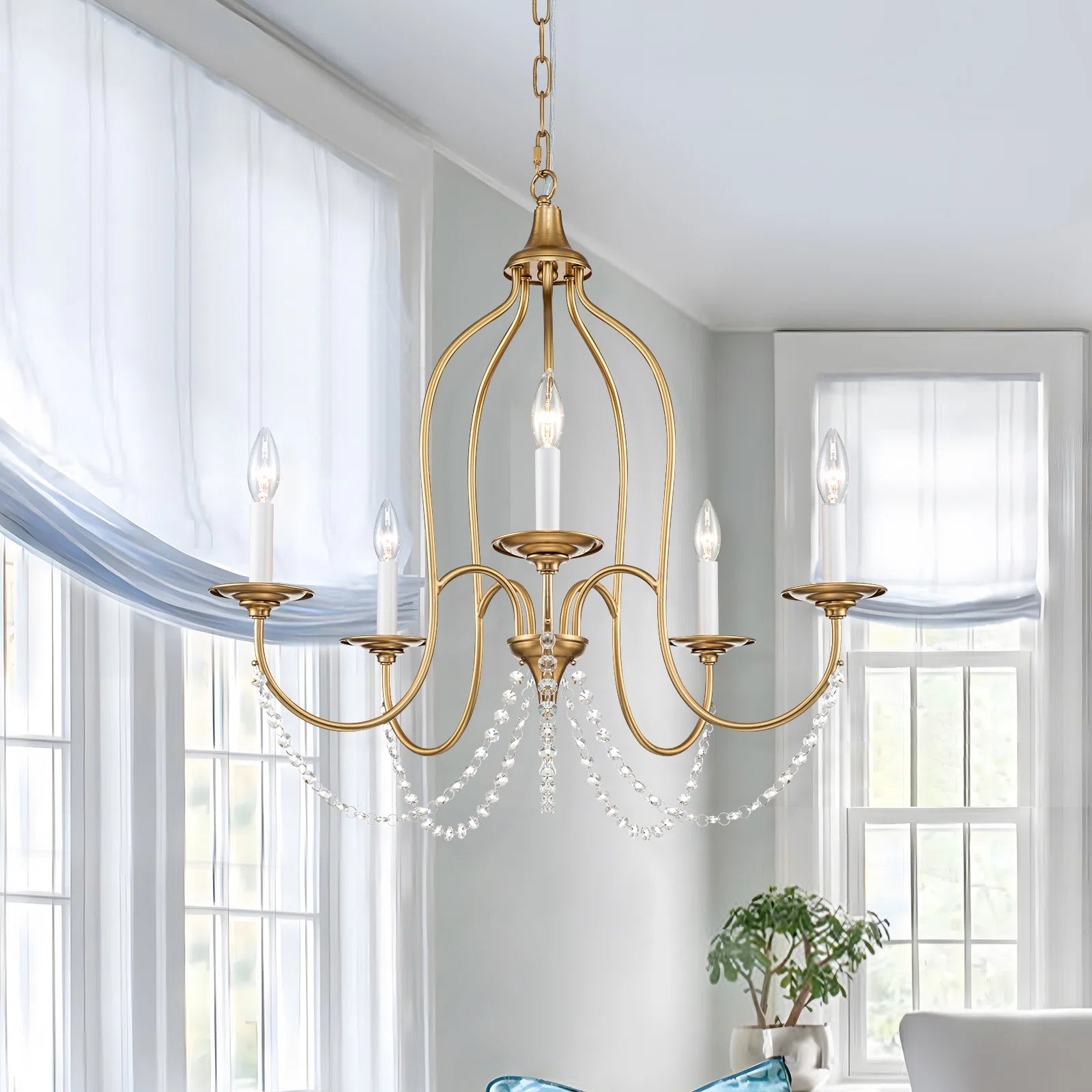Glowlings 5 Light Classic Candle Style Crystal Accents Chandelier for Living Room Dining Room
