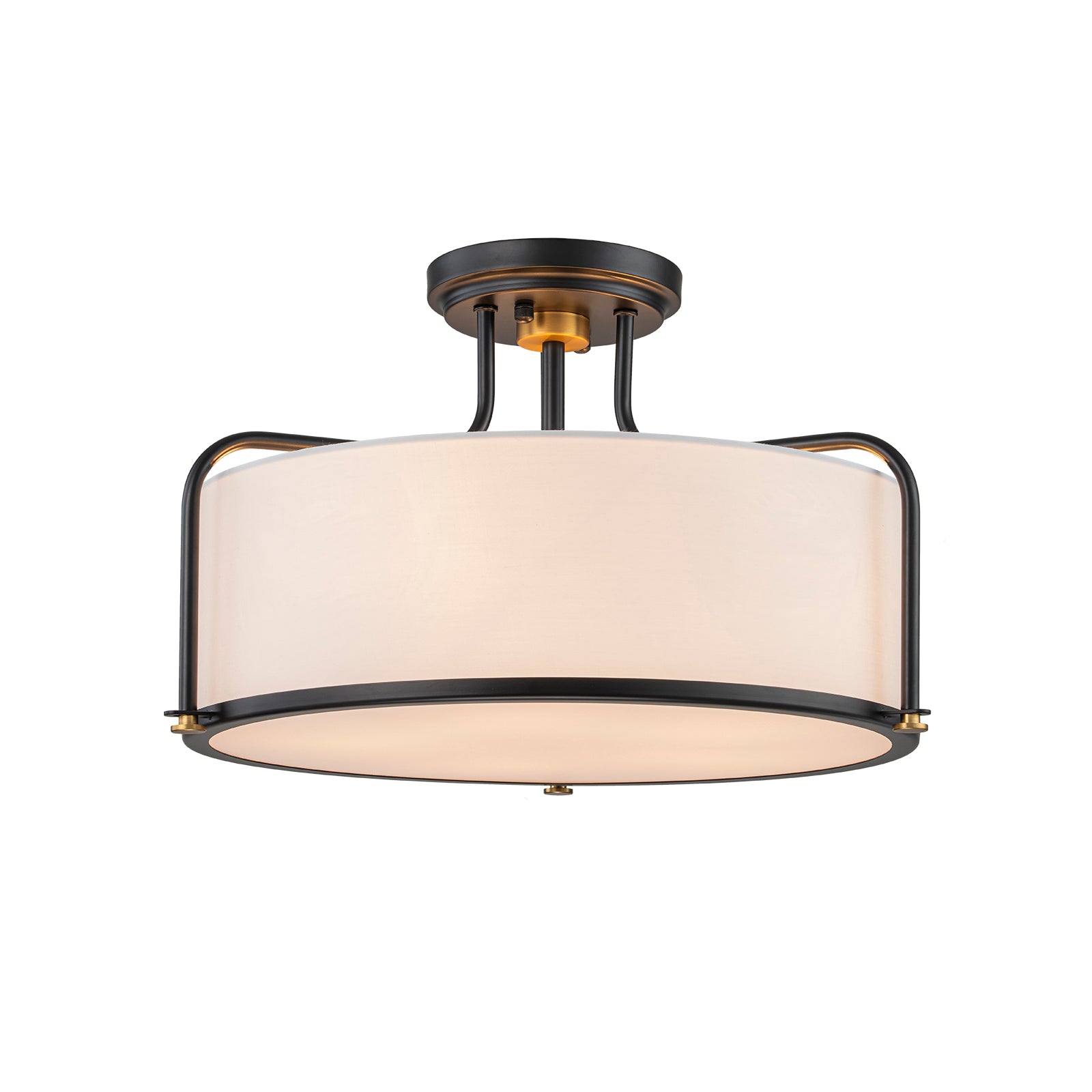 Glowlings 5-Light Contemporary 18"Wide Black Textured Fabric Drum Semi-Flush Mount Ceiling Light