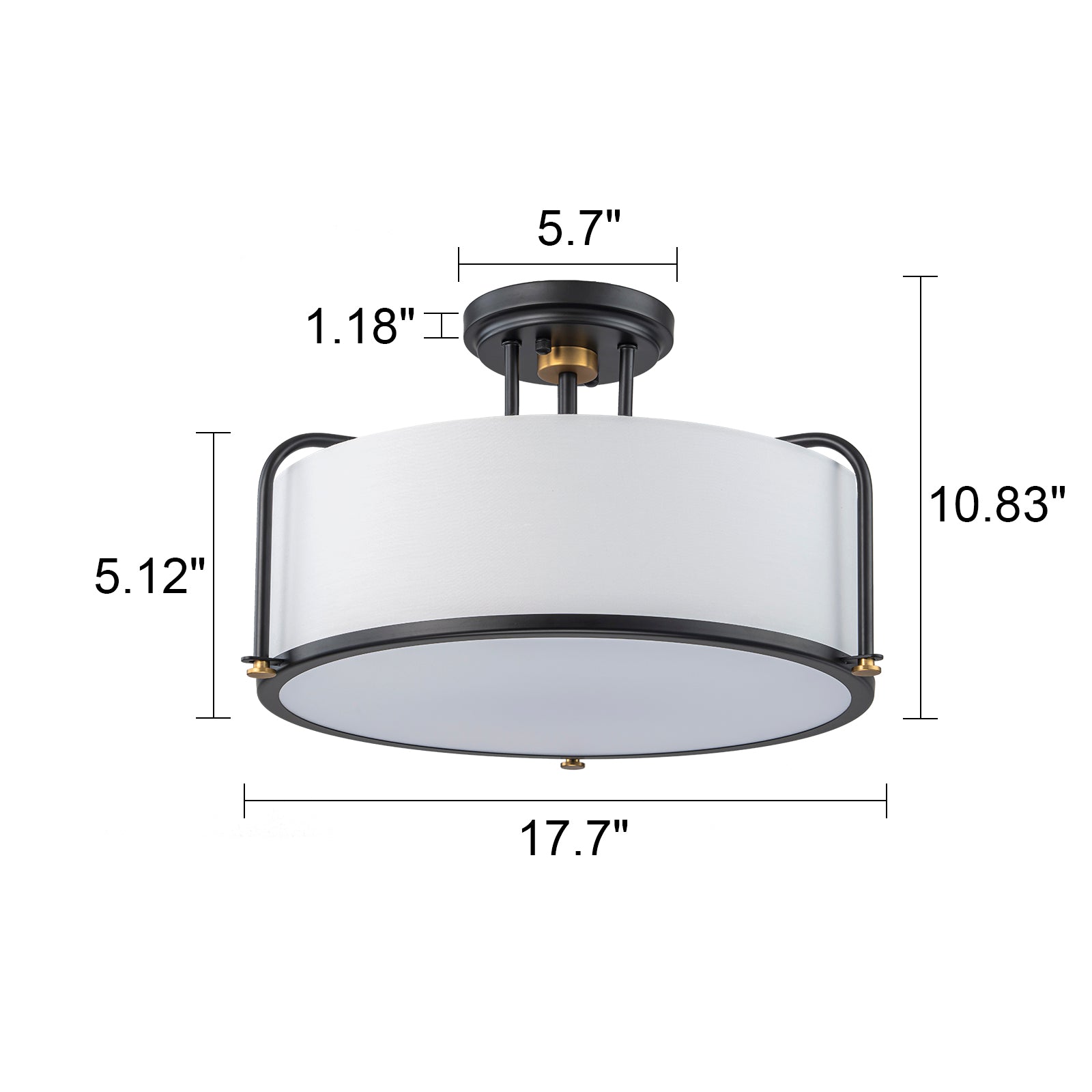 Glowlings 5-Light Contemporary 18"Wide Black Textured Fabric Drum Semi-Flush Mount Ceiling Light
