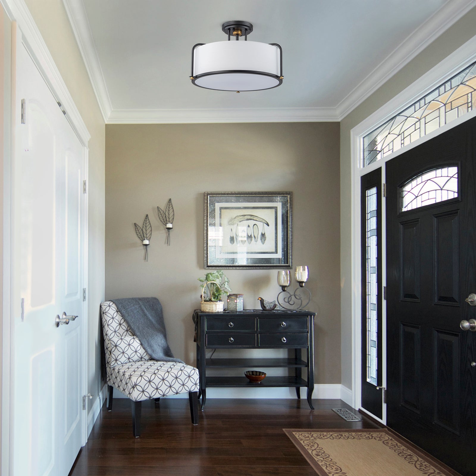 Glowlings 5-Light Contemporary 18"Wide Black Textured Fabric Drum Semi-Flush Mount Ceiling Light