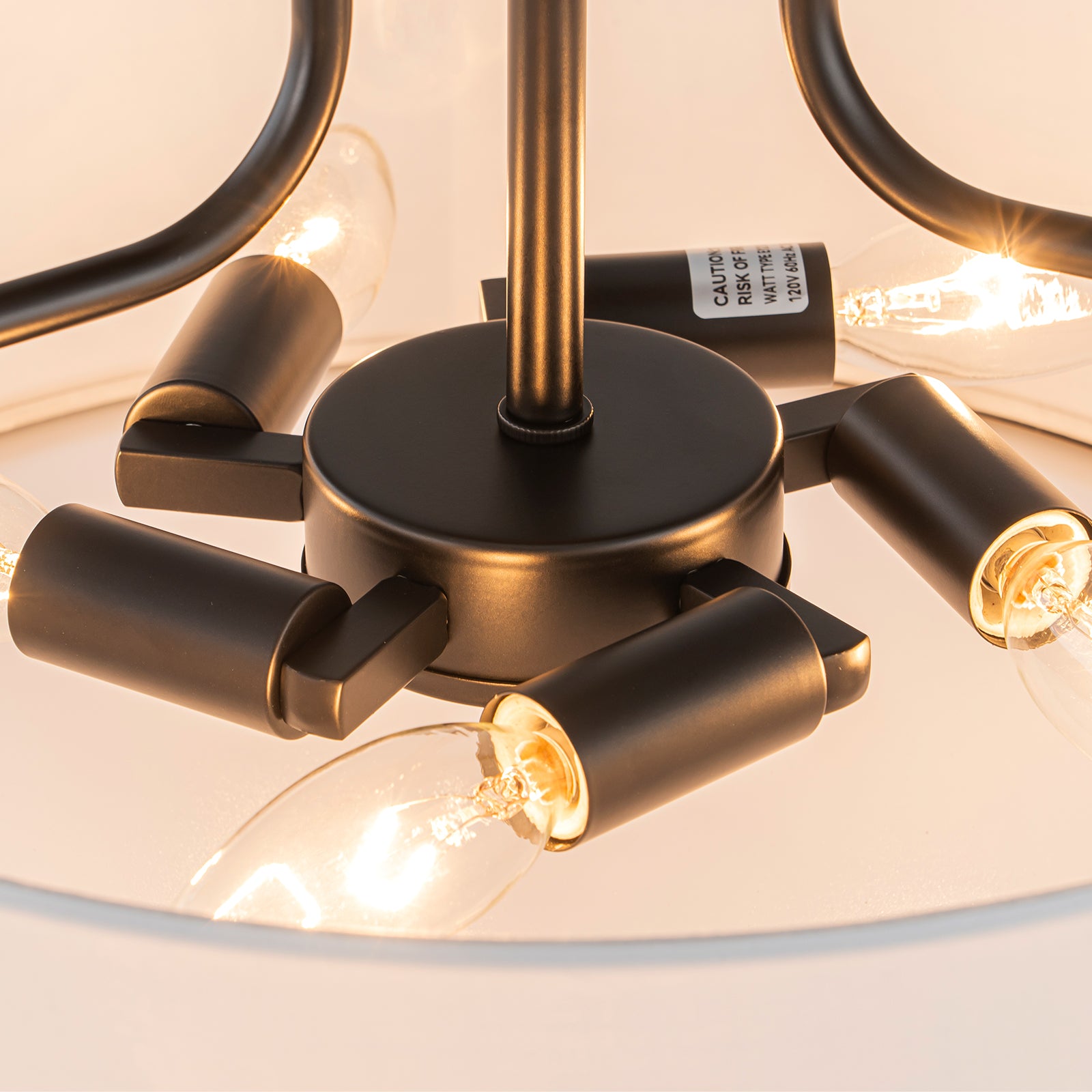 Glowlings 5-Light Contemporary 18"Wide Black Textured Fabric Drum Semi-Flush Mount Ceiling Light