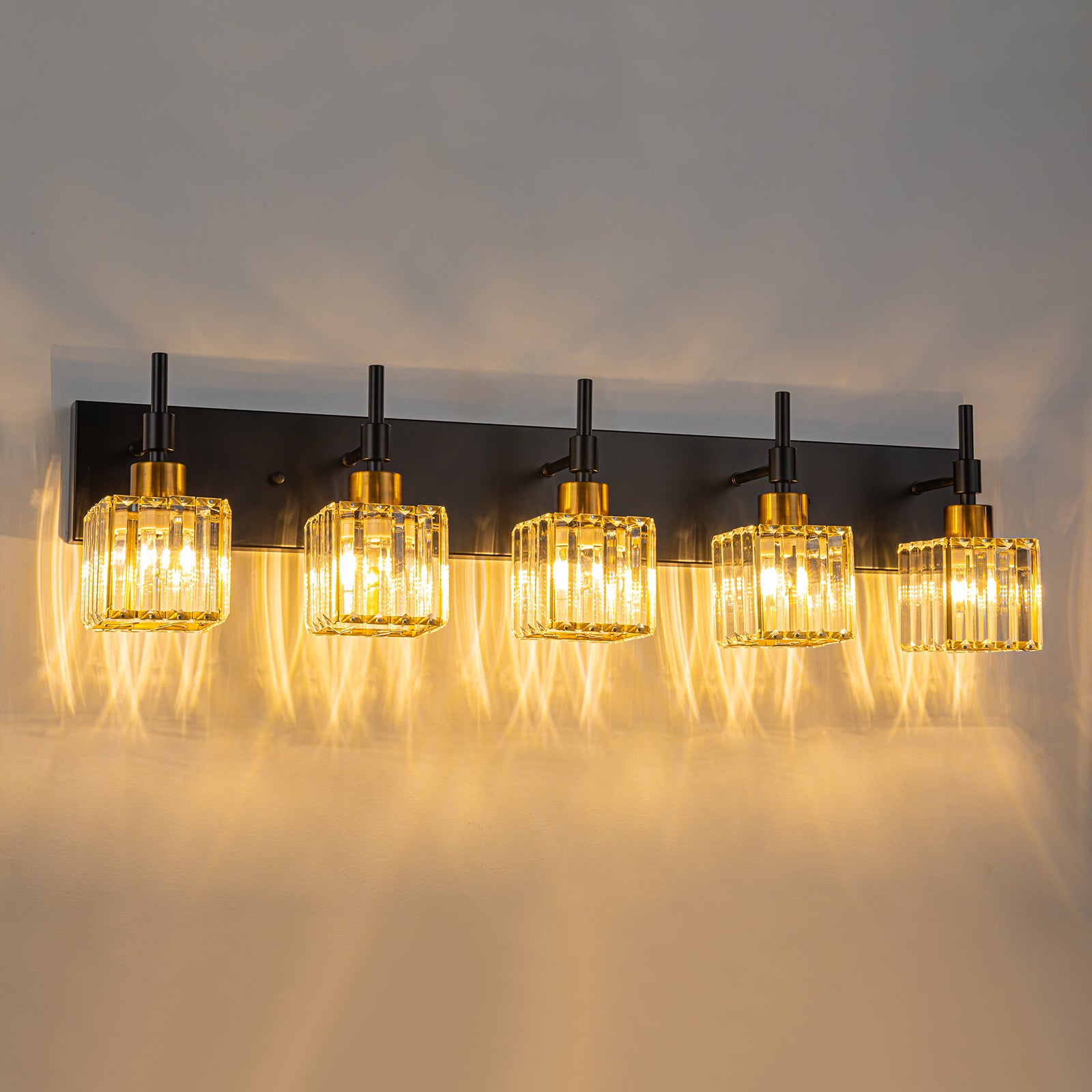 Glowlings 5-flammige, dimmbare quadratische Kristall-Badezimmerleuchte für Badezimmer