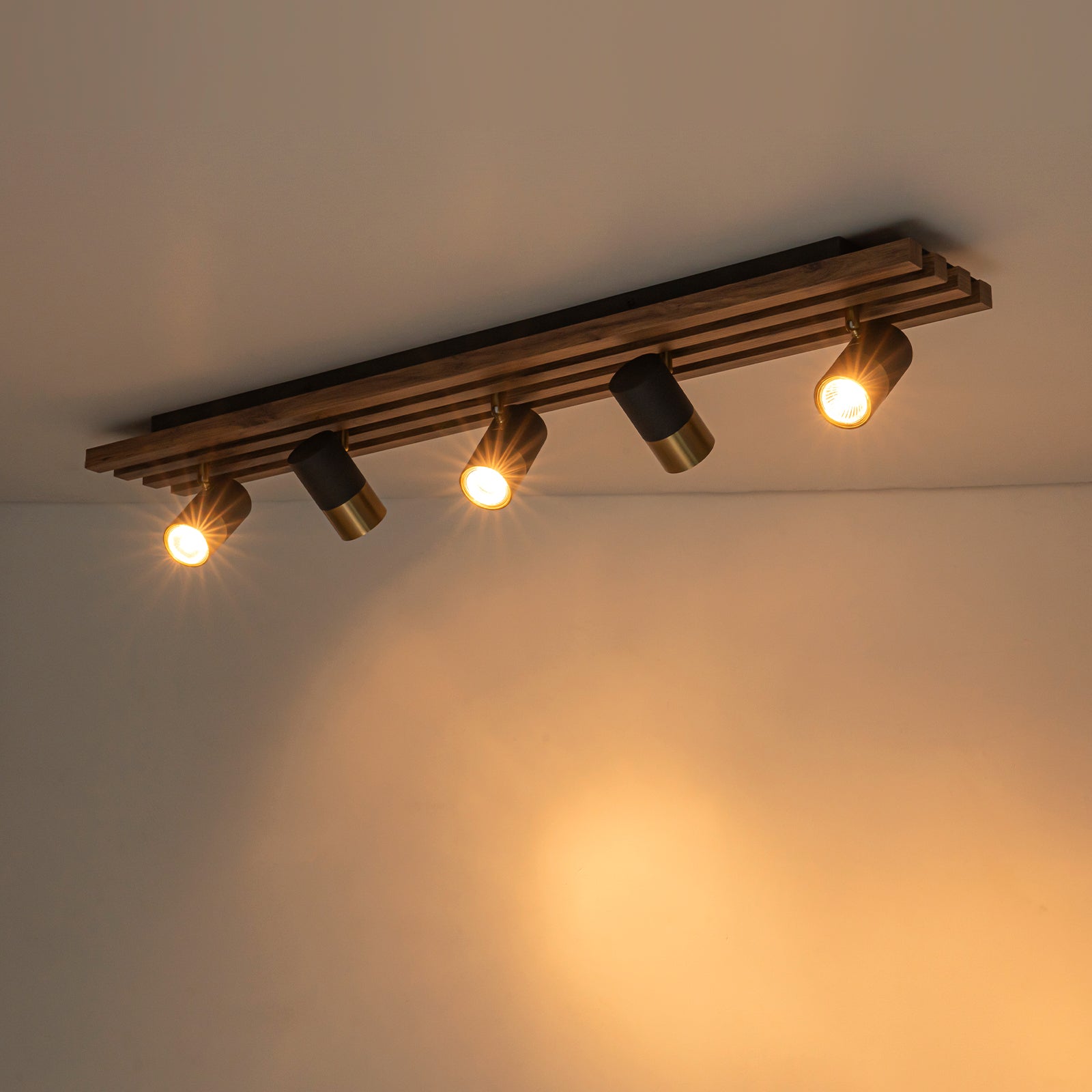 Glowlings 5-Light Farmhouse 40"Wide Linear Wood Flush Mount Spotlight LED Track Light Kit