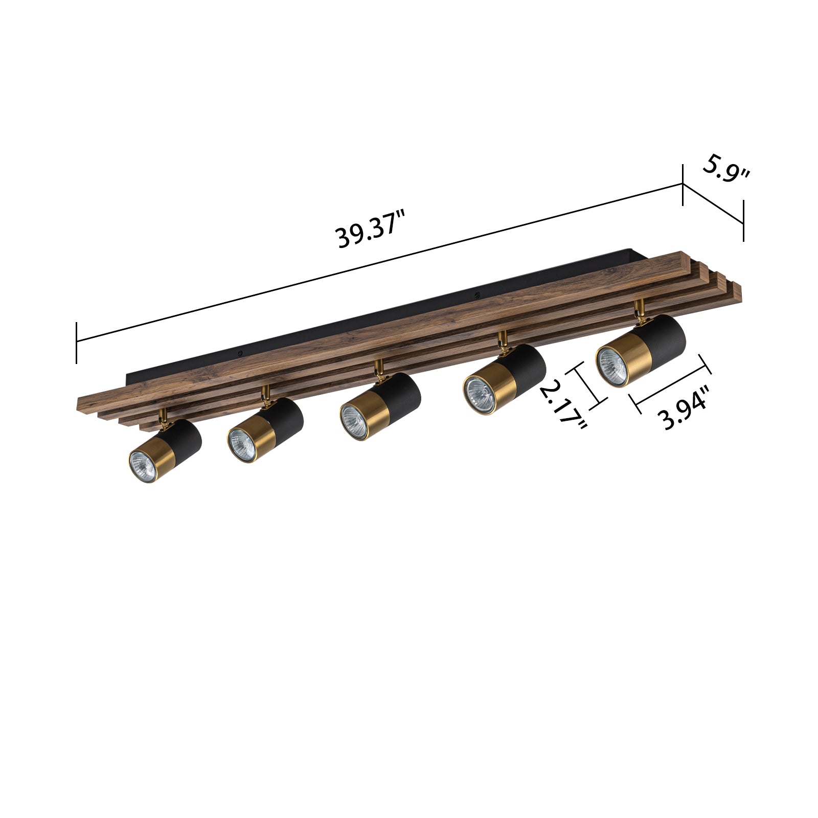 Glowlings 5-flammiges Farmhouse-LED-Schienenleuchten-Set, 101,6 cm breit, lineares Holz, Unterputz-Strahler