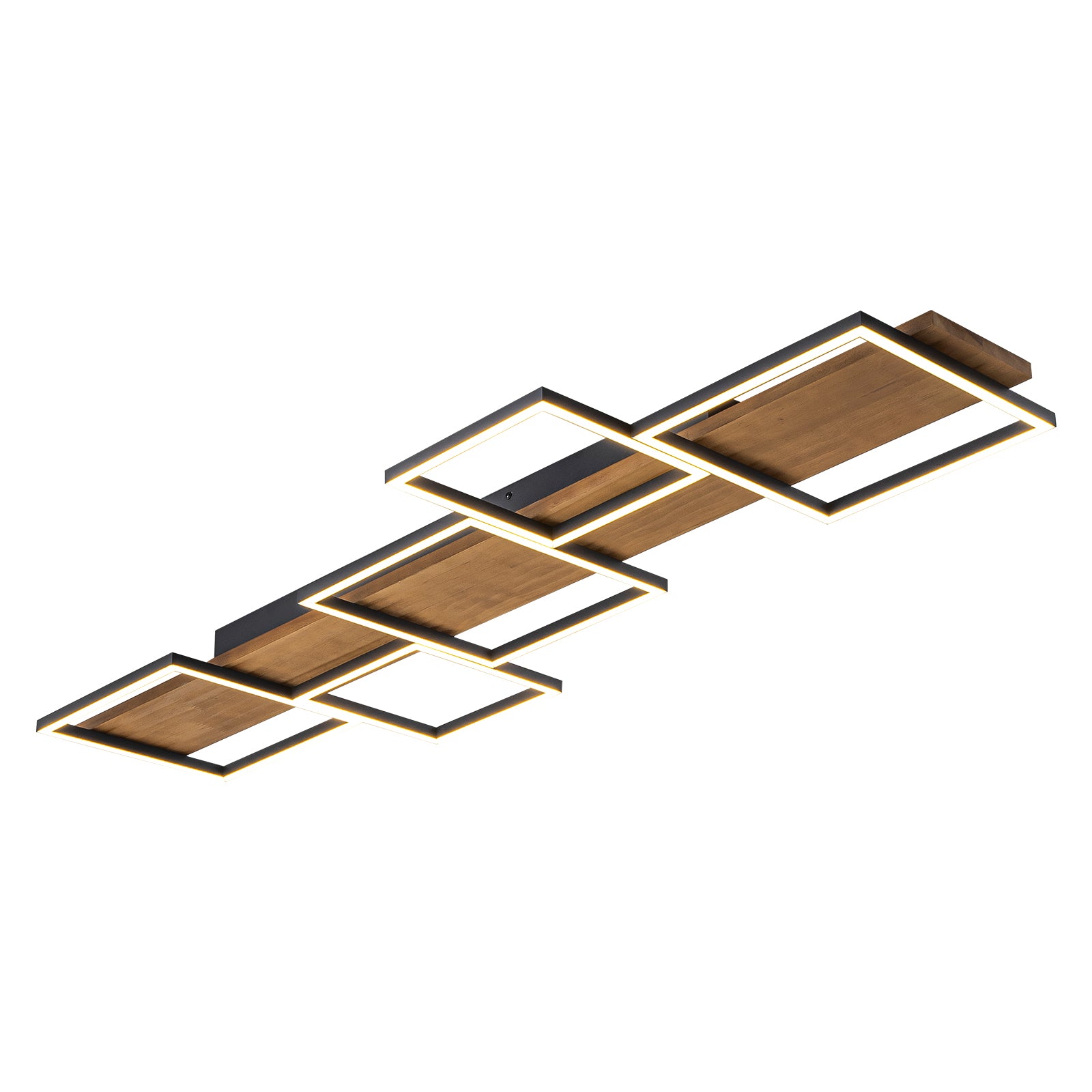 Glowlings 5-Light Farmhouse 47“Wide Square LED Linear Wood Flush Mount Celing Light