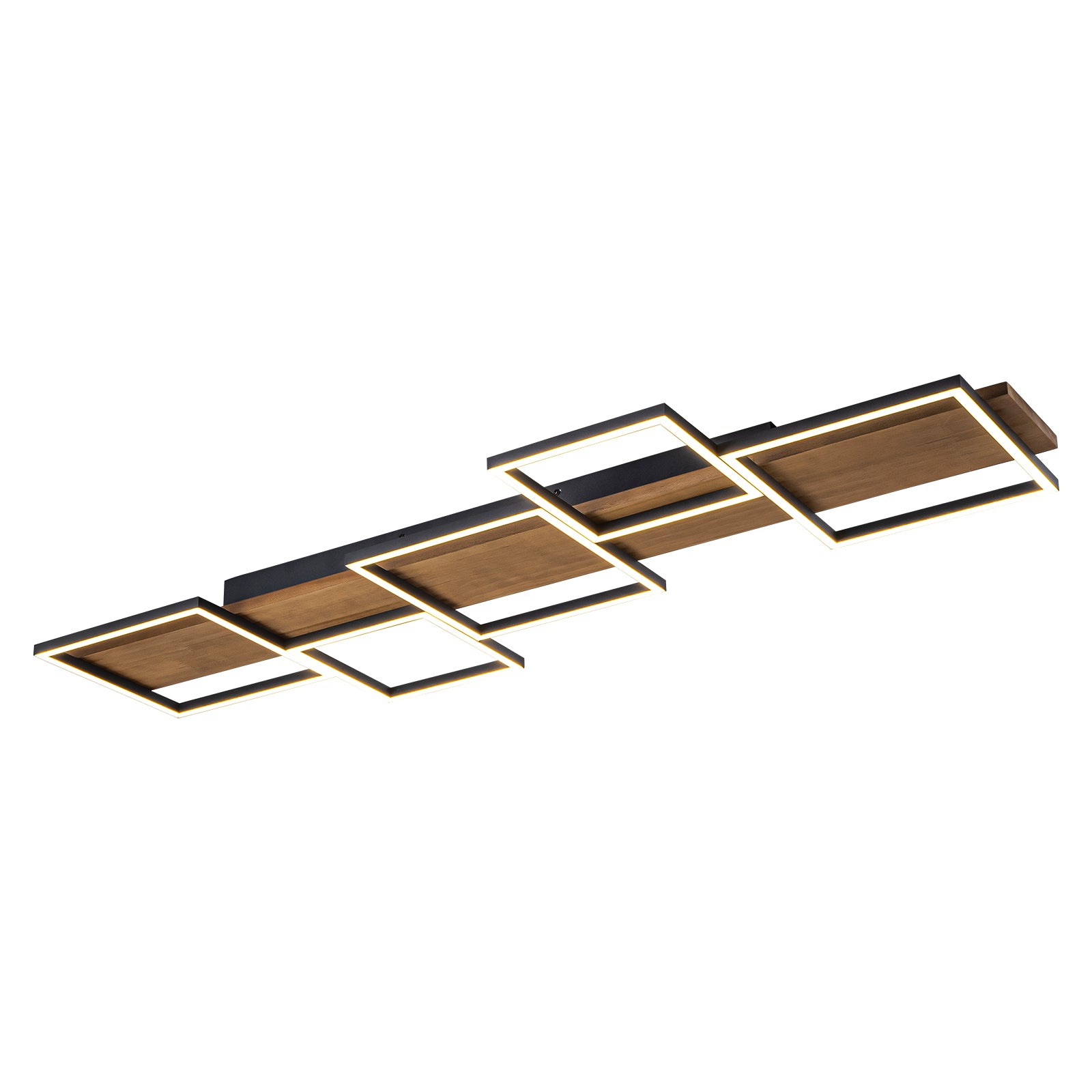 Glowlings 5-Light Farmhouse 47“Wide Square LED Linear Wood Flush Mount Celing Light