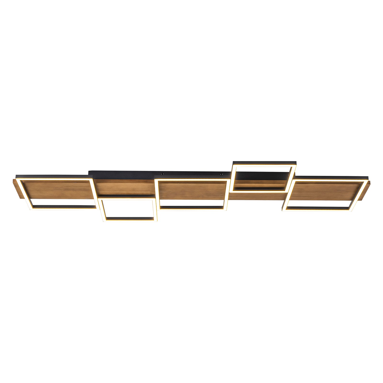 Glowlings 5-Light Farmhouse 47“Wide Square LED Linear Wood Flush Mount Celing Light