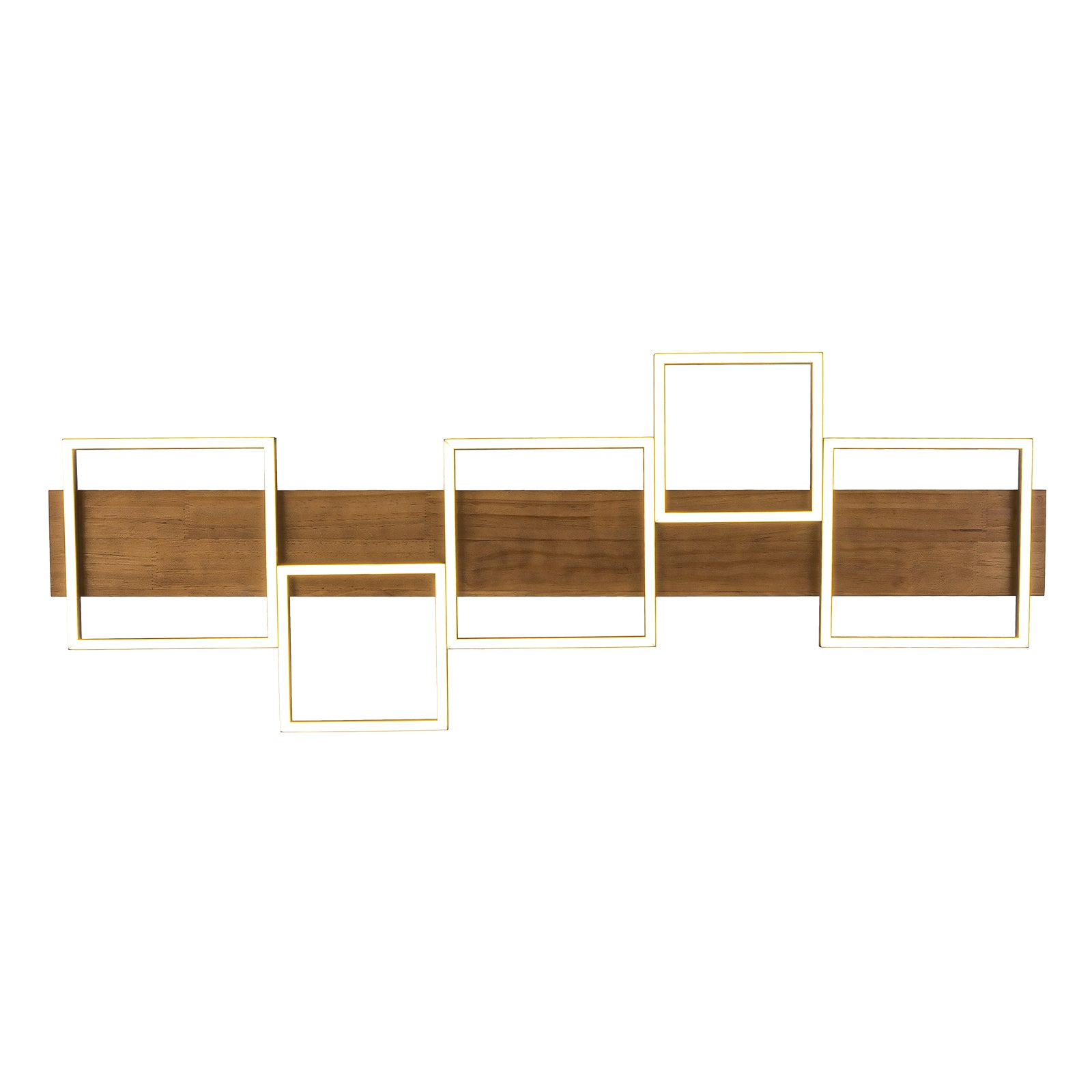 Glowlings 5-Light Farmhouse 47“Wide Square LED Linear Wood Flush Mount Celing Light