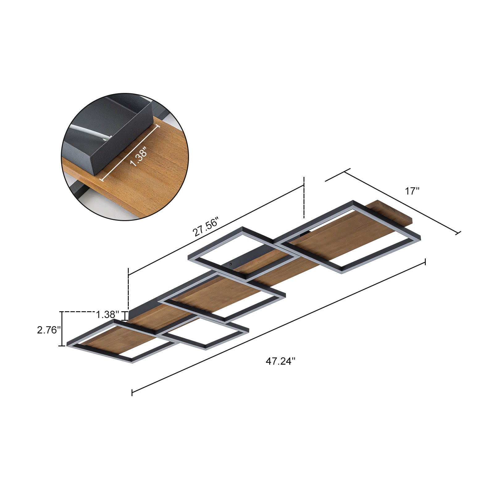 Glowlings 5-Light Farmhouse 47“Wide Square LED Linear Wood Flush Mount Celing Light