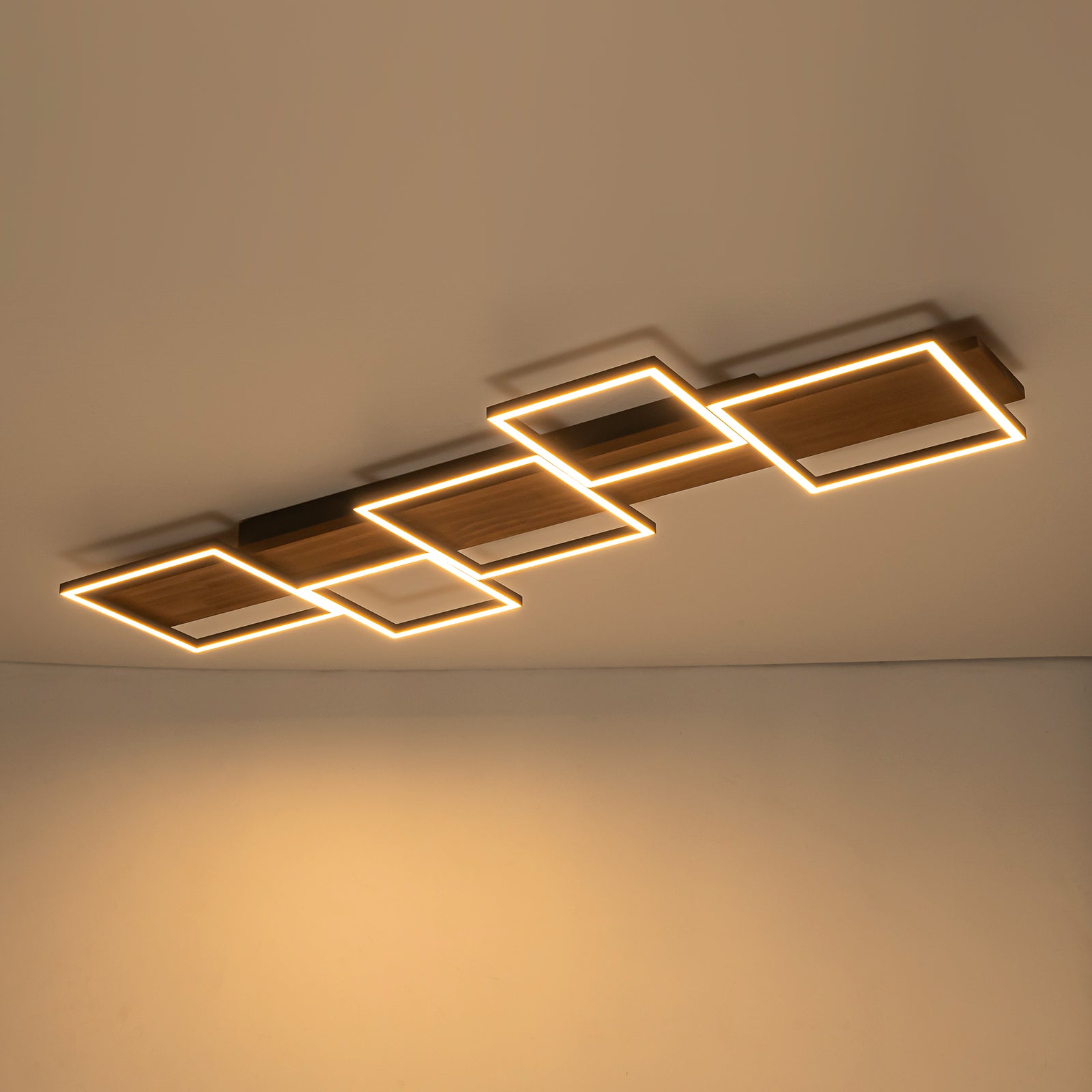 Glowlings 5-Light Farmhouse 47“Wide Square LED Linear Wood Flush Mount Celing Light
