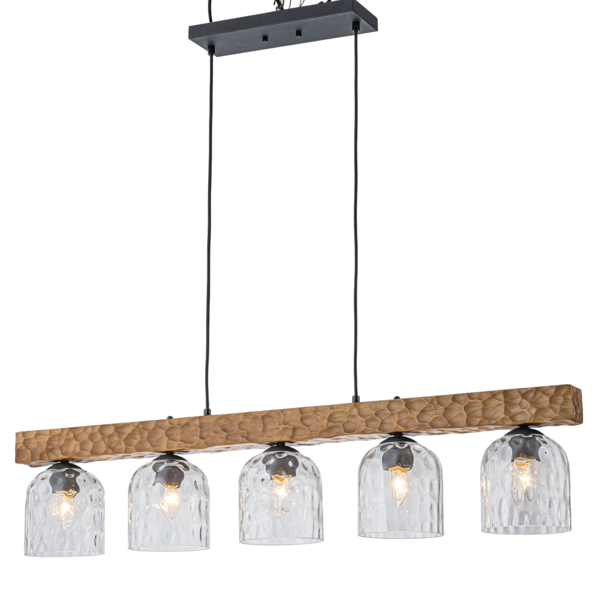 Glowlings 5-Light Farmhouse 43"Wide Large Wooden Hammered Clear Glass Linear Pendant Light
