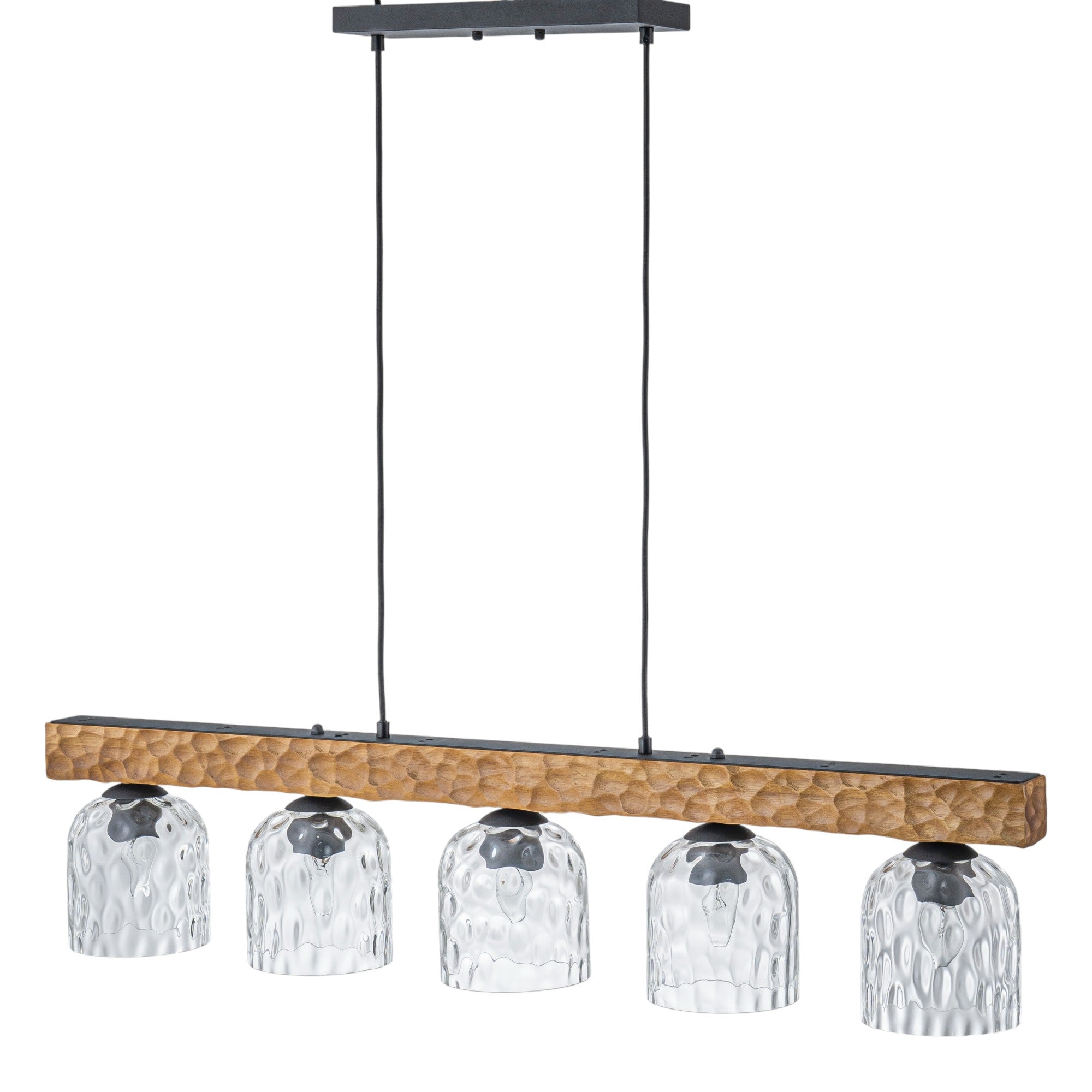 Glowlings 5-Light Farmhouse 43"Wide Large Wooden Hammered Clear Glass Linear Pendant Light