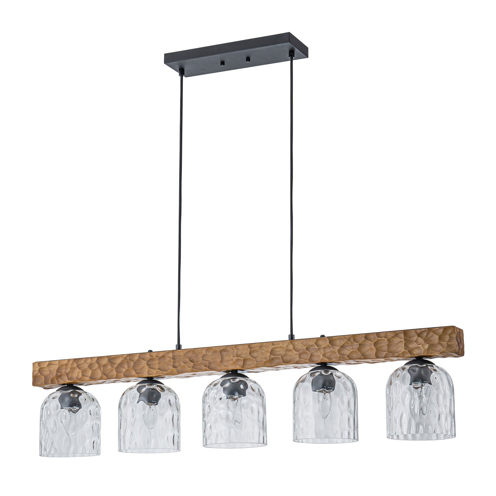 Glowlings 5-Light Farmhouse 43"Wide Large Wooden Hammered Clear Glass Linear Pendant Light