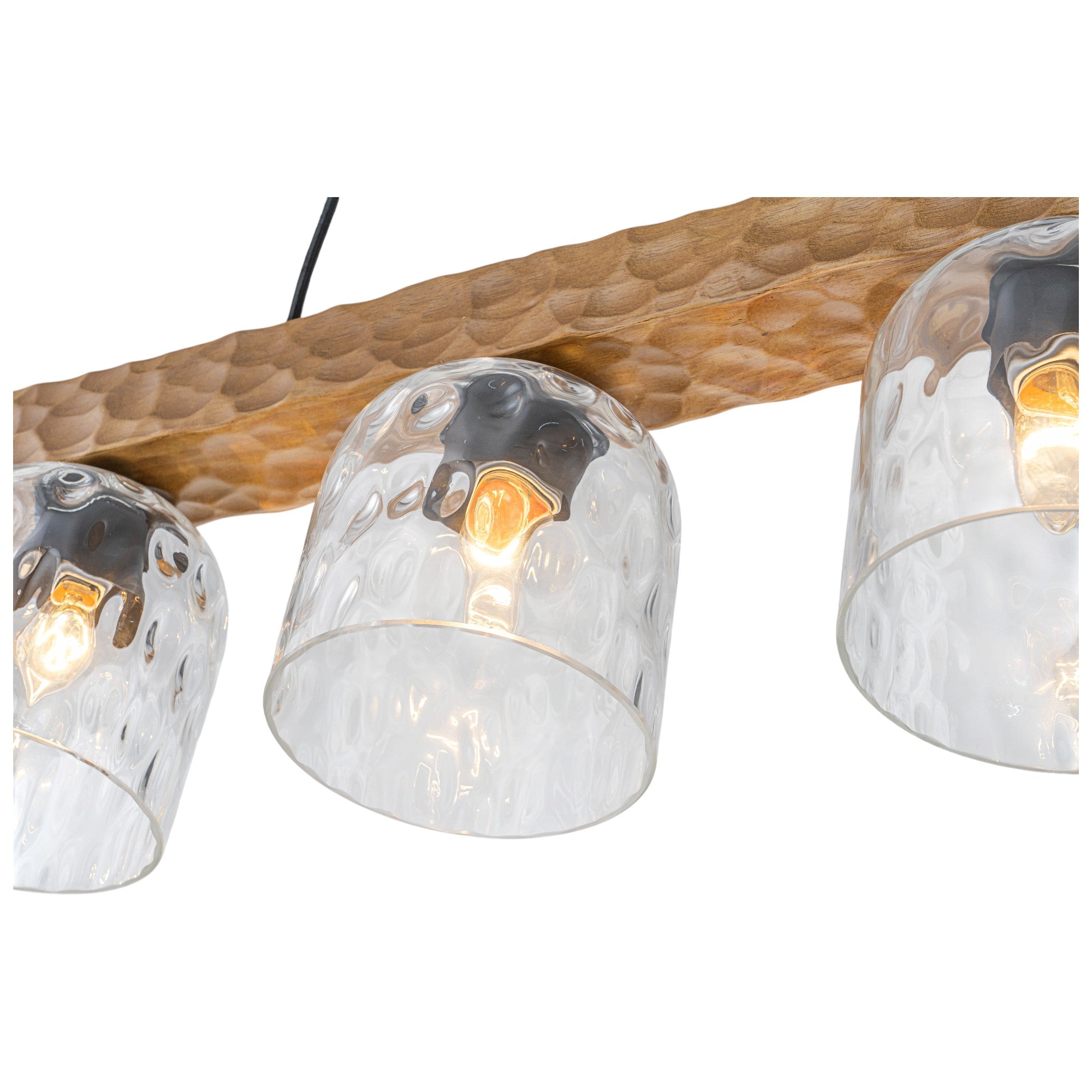 Glowlings 5-Light Farmhouse 43"Wide Large Wooden Hammered Clear Glass Linear Pendant Light