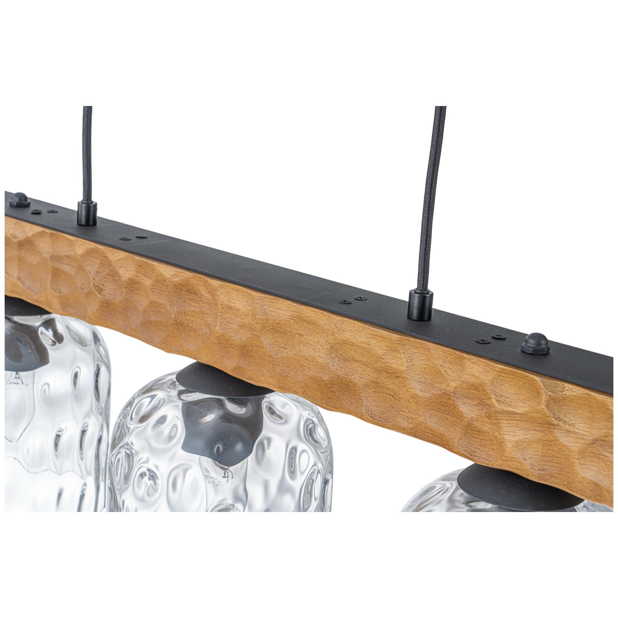 Glowlings 5-Light Farmhouse 43"Wide Large Wooden Hammered Clear Glass Linear Pendant Light