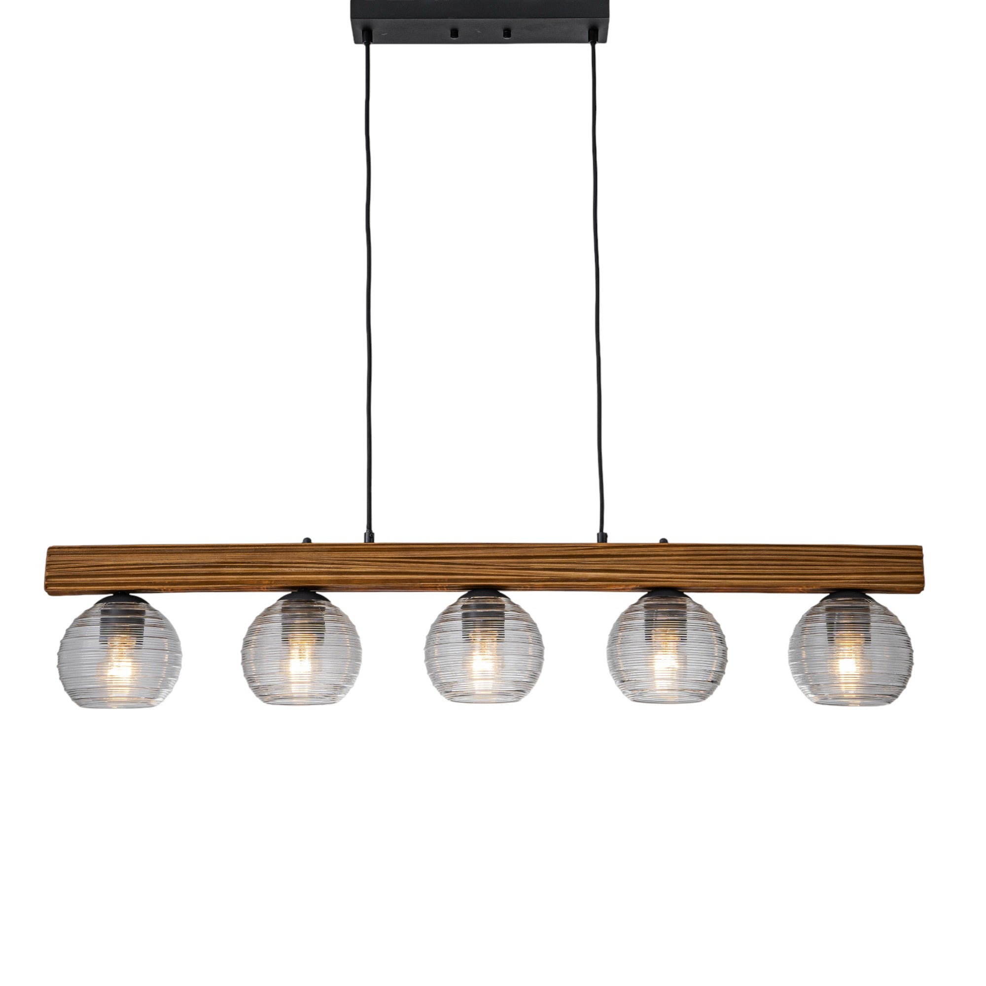 Glowlings 5-Light Farmhouse 43"Wide Large Wooden Hammered Clear Glass Linear Pendant Light