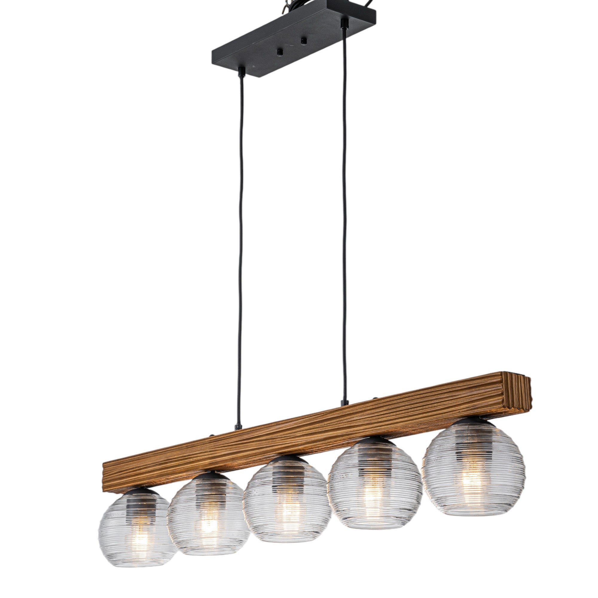 Glowlings 5-Light Farmhouse 43"Wide Large Wooden Hammered Clear Glass Linear Pendant Light