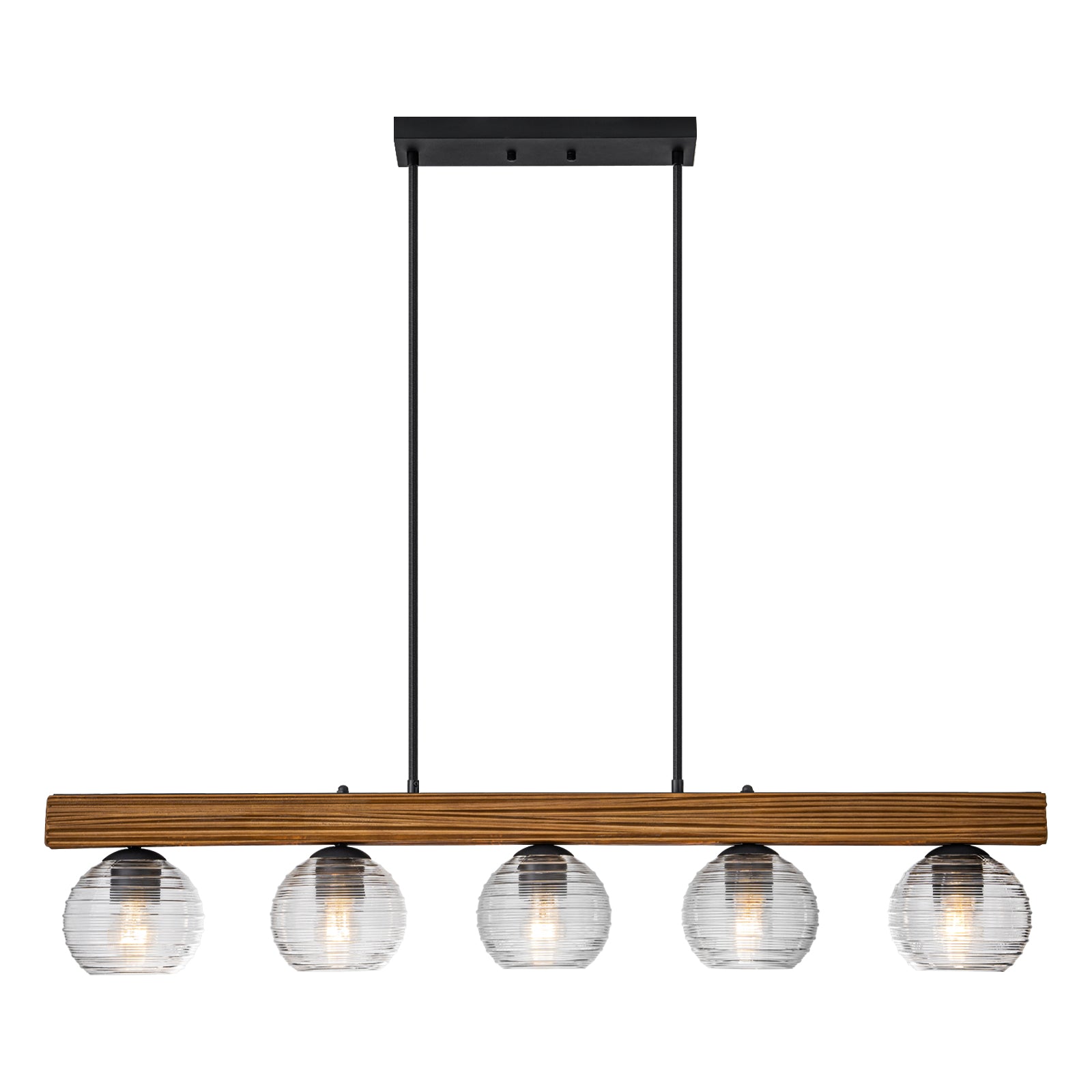 Glowlings 5-Light Farmhouse 43"Wide Large Wooden Hammered Clear Glass Linear Pendant Light