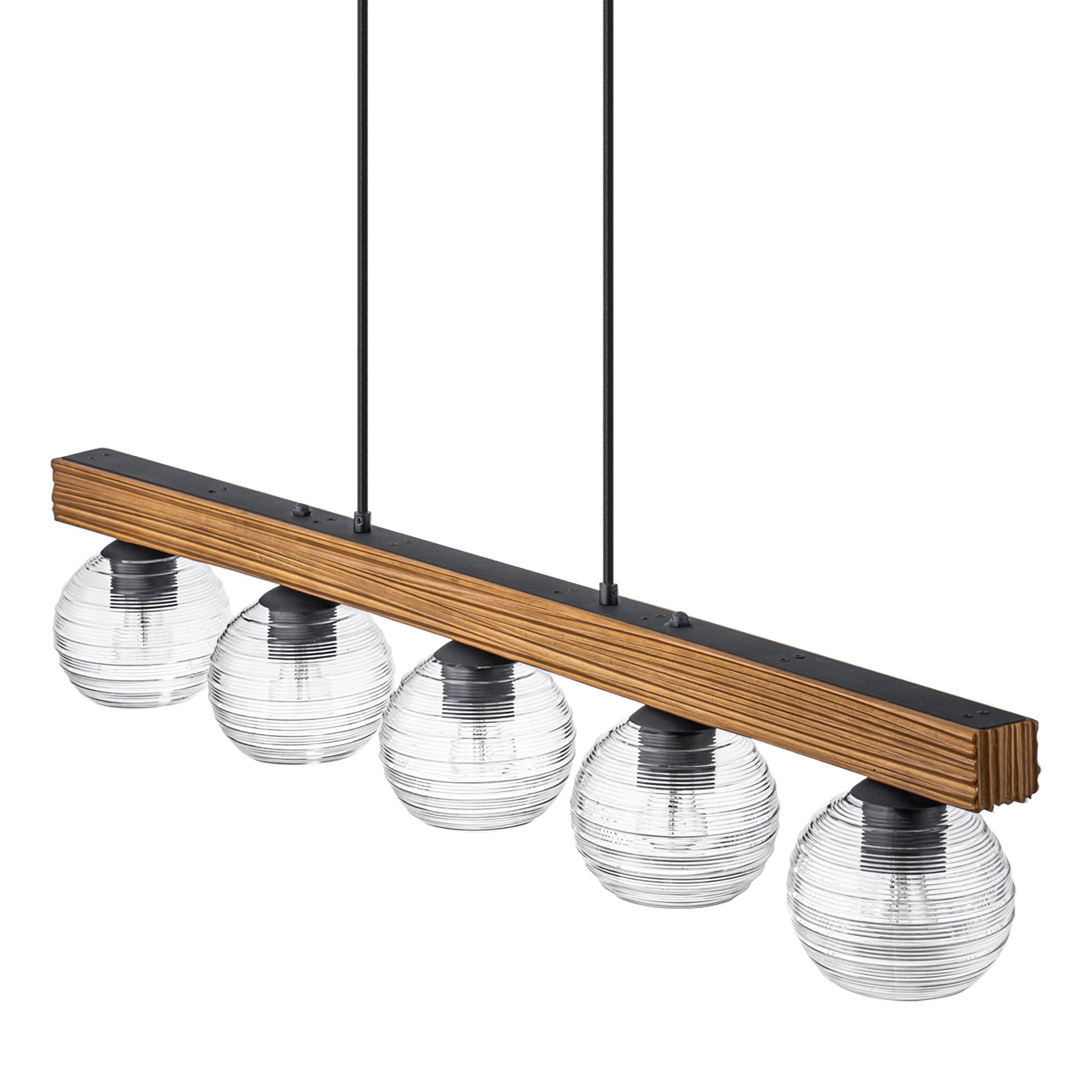 Glowlings 5-Light Farmhouse 43"Wide Large Wooden Hammered Clear Glass Linear Pendant Light
