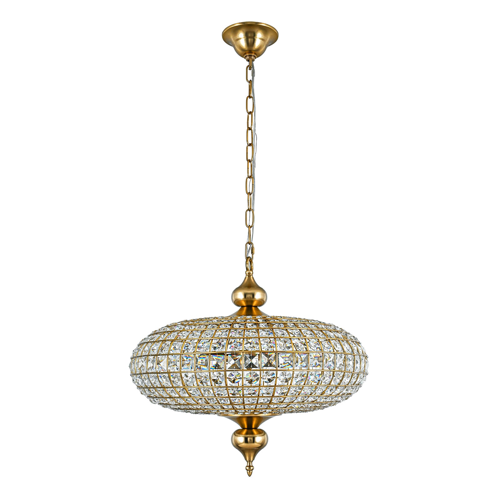 Glowlings 5-flammiger Vintage-Kronleuchter mit großer Messingkugel, 50,8 cm breit, handgefertigt, Kristall