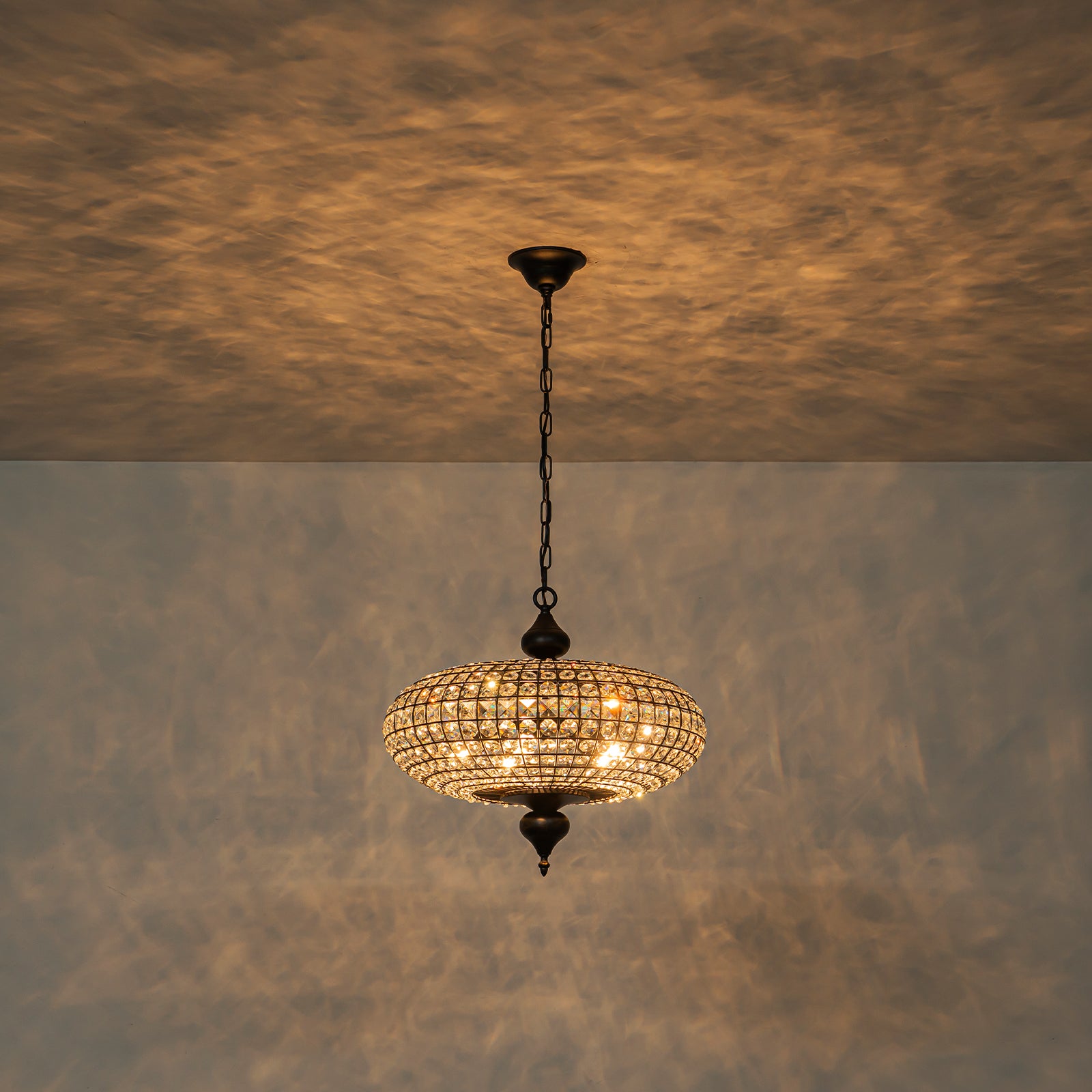 Glowlings 5-Light Vintage 20"Wide Large Brass/Black Globe Handmade Crystal Chandelier