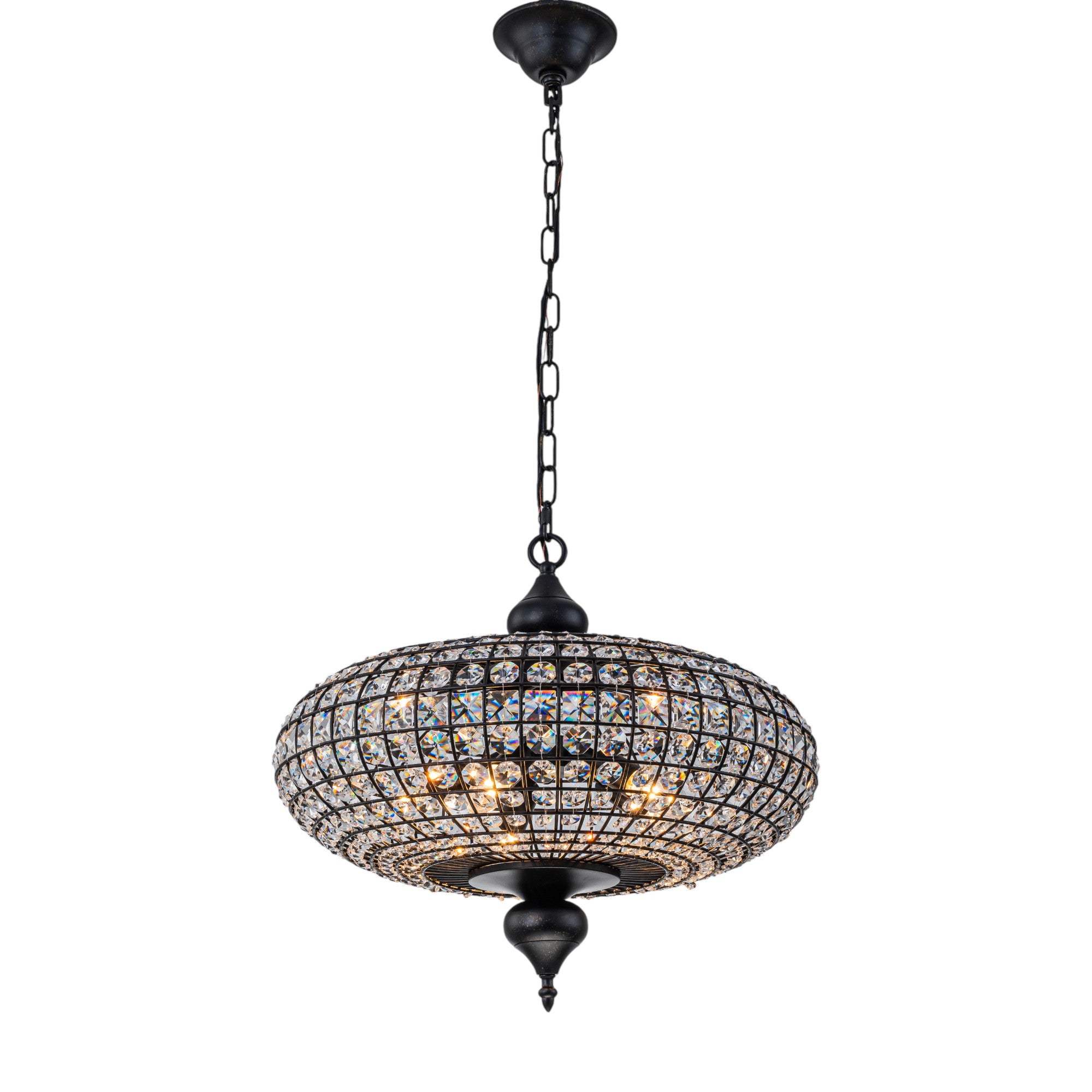 Glowlings 5-Light Vintage 20"Wide Large Brass/Black Globe Handmade Crystal Chandelier