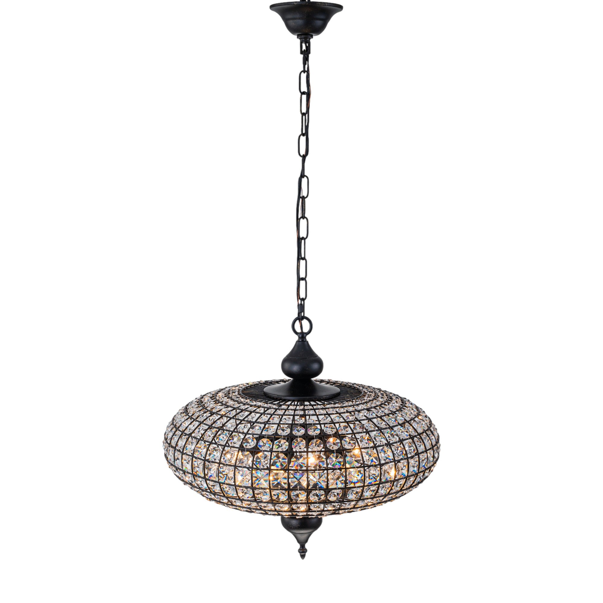 Glowlings 5-Light Vintage 20"Wide Large Brass/Black Globe Handmade Crystal Chandelier