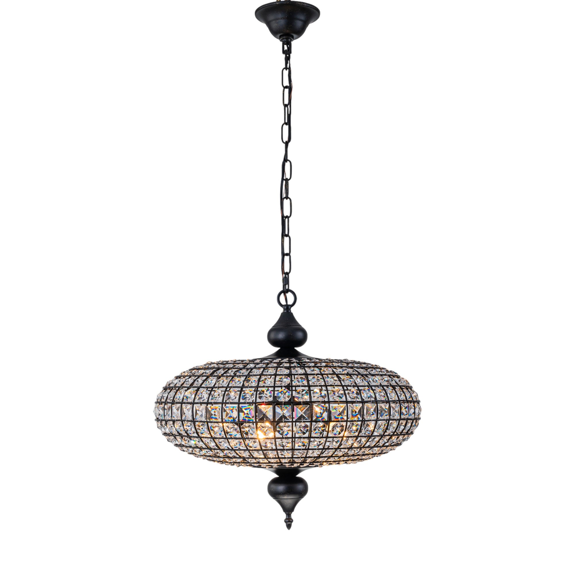 Glowlings 5-Light Vintage 20"Wide Large Brass/Black Globe Handmade Crystal Chandelier