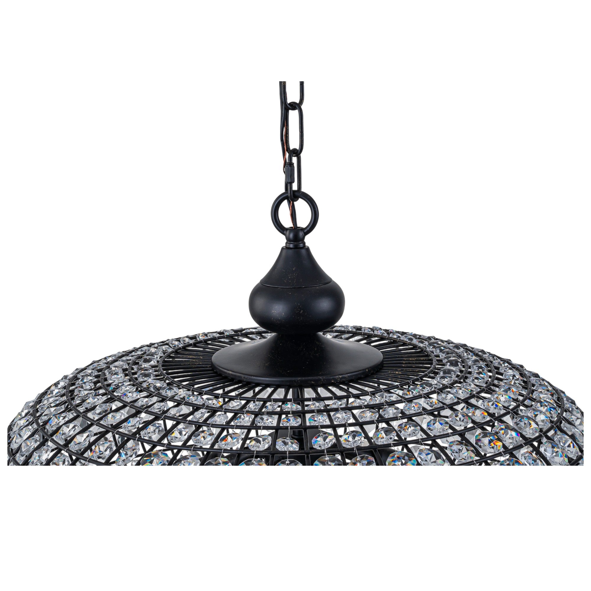 Glowlings 5-Light Vintage 20"Wide Large Brass/Black Globe Handmade Crystal Chandelier