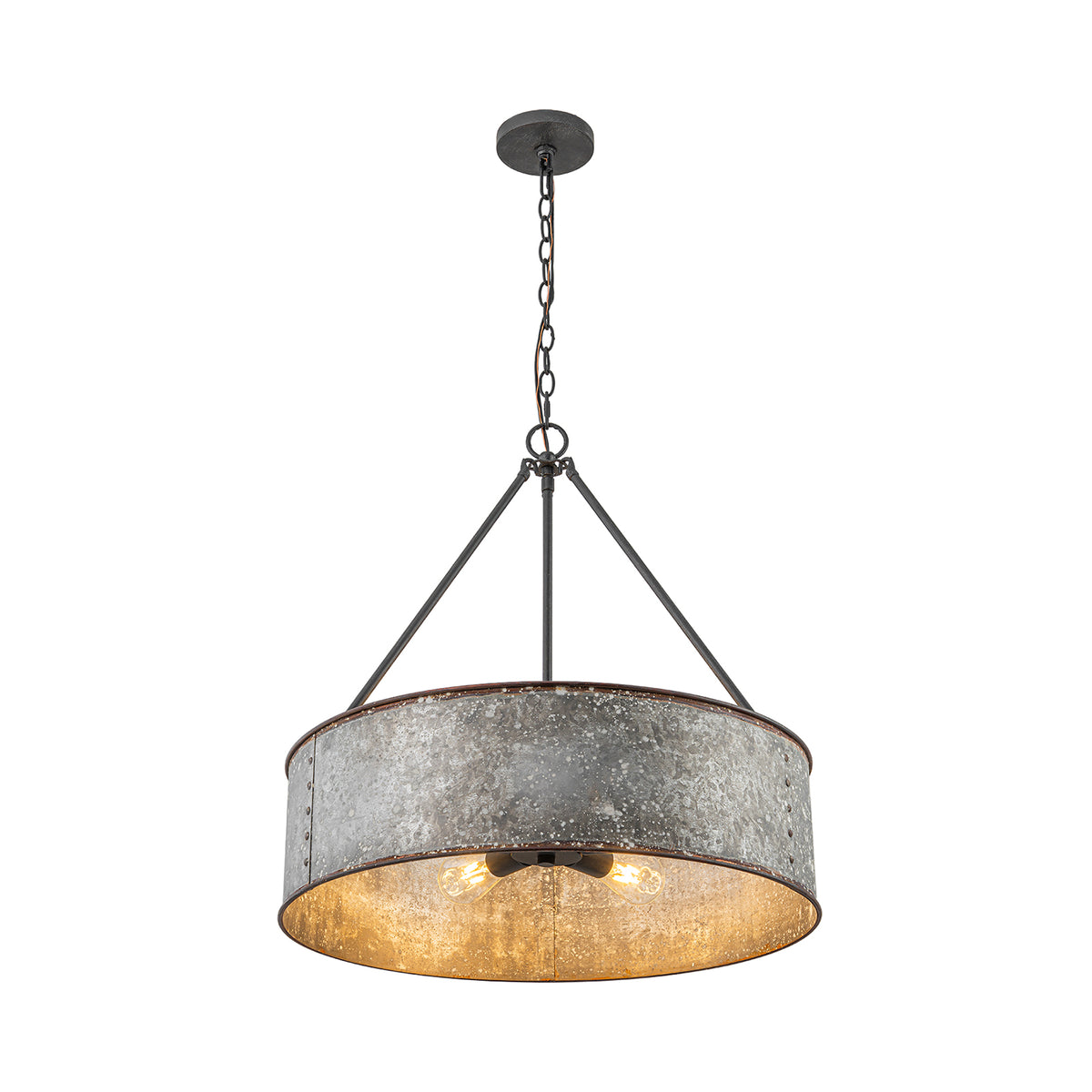 Glowlings 5-Light Industrial 24"Wide Distressed Zinc Galvanized Metal Drum Pendant Light