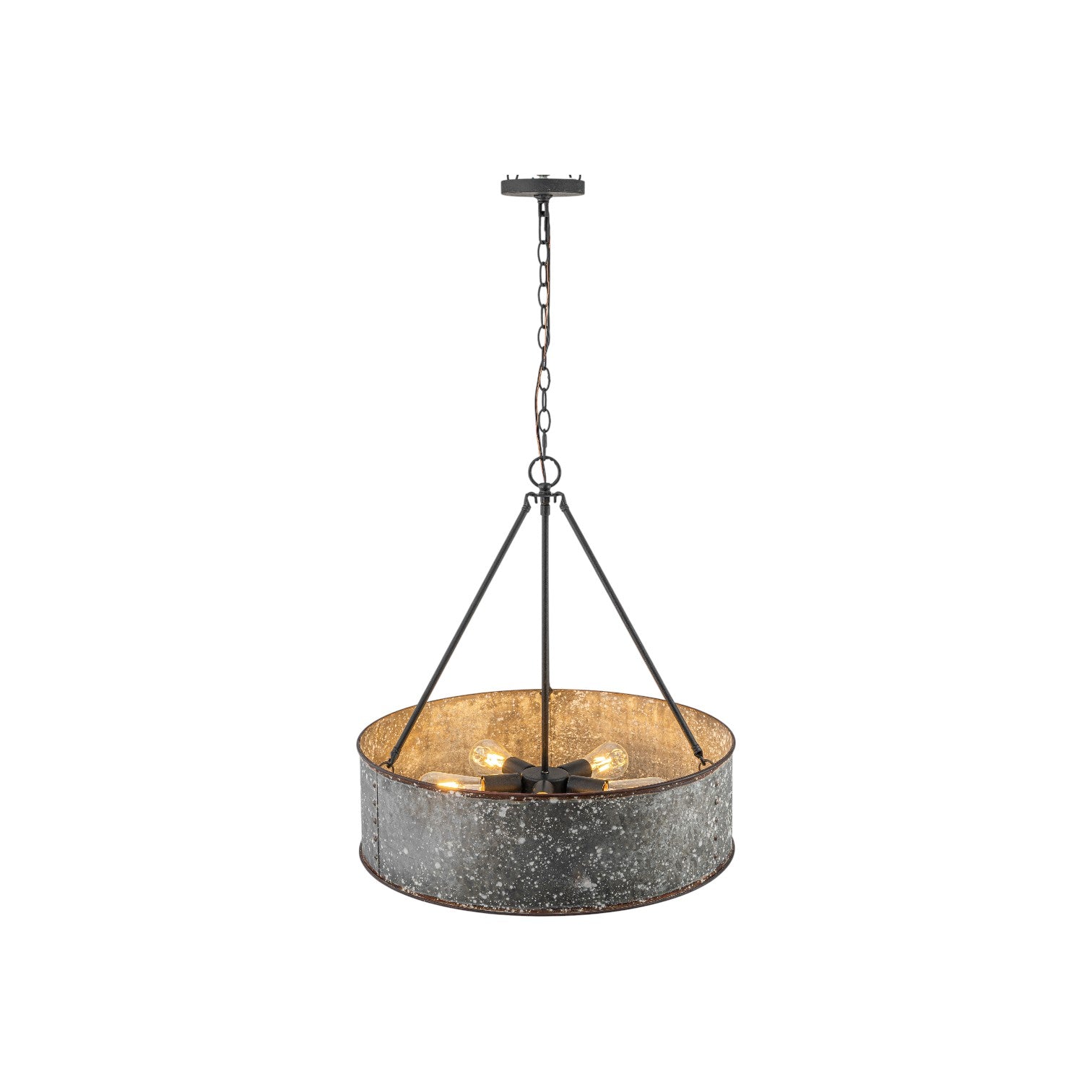 Glowlings 5-Light Industrial 24"Wide Distressed Zinc Galvanized Metal Drum Pendant Light